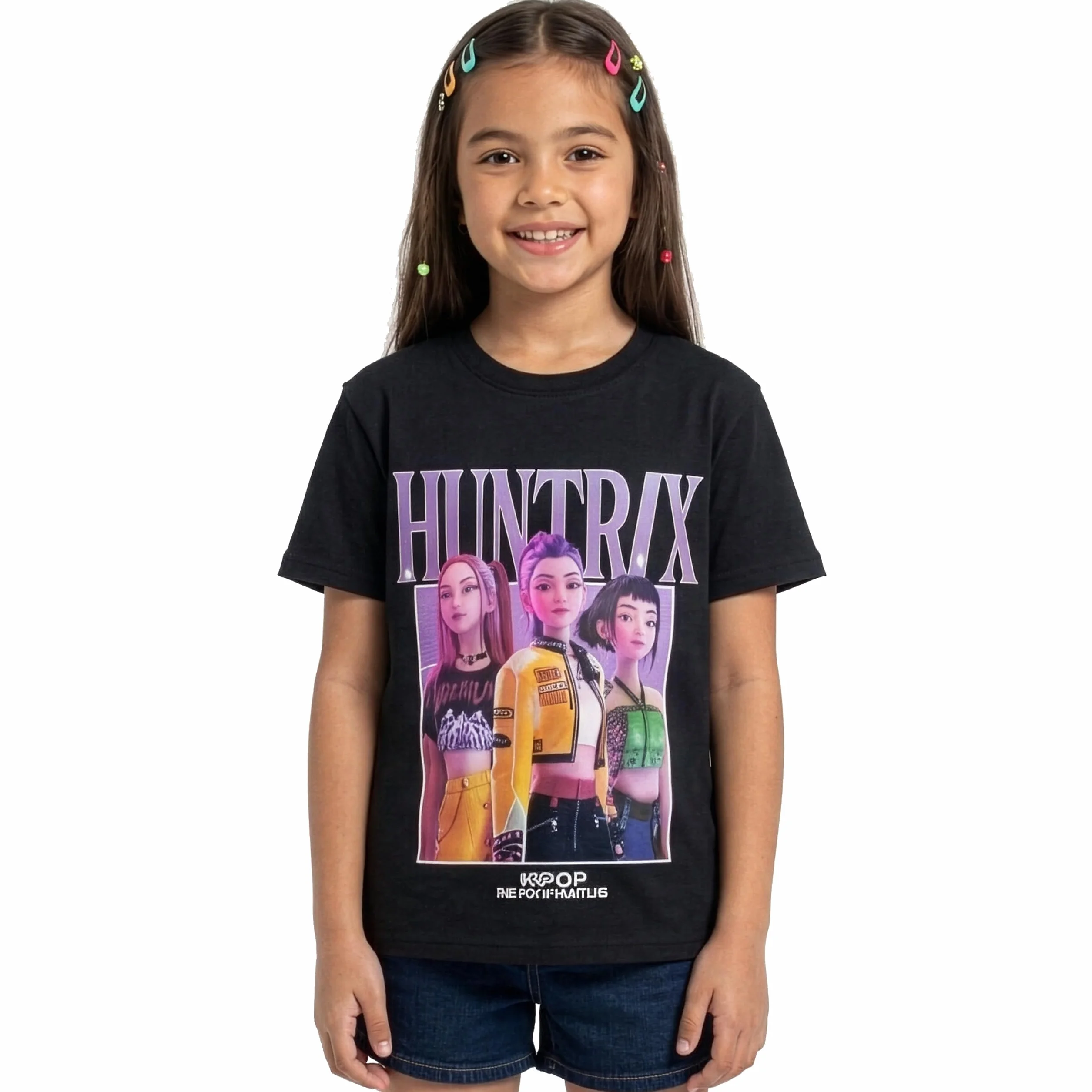 KPop Demon Hunters Camiseta Niña, Camiseta KPOP Niña con Motivo De Huntrix, Top Niña Manga Corta para El Verano