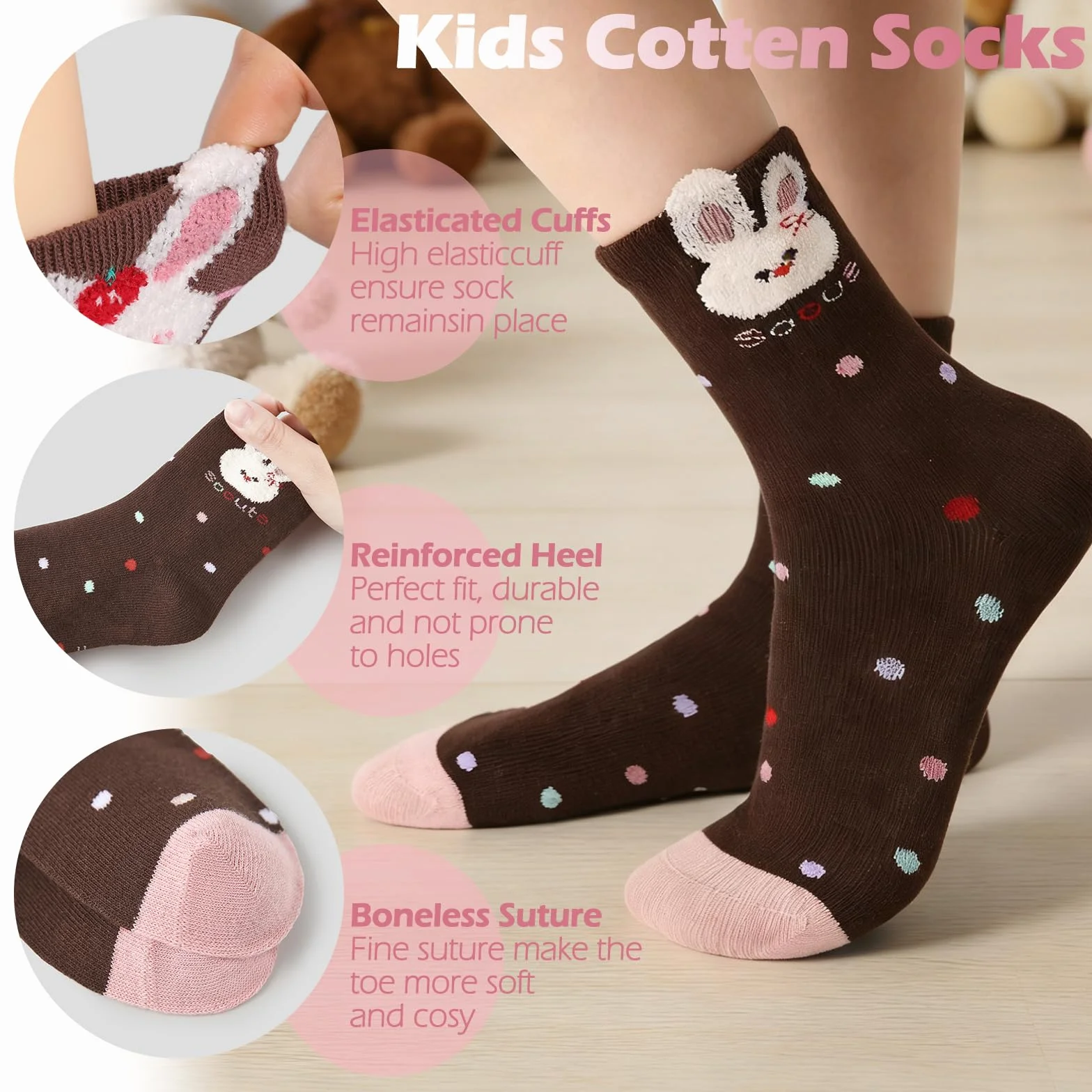 Simpeak 5 Pares Calcetines Niña de Algodón - Sin Costuras, Cómodos y Suaves, Respirable y Elástico, Animales Calcetines Infantiles Lindos Divertidos para Niñas de 3-12 Años (Invierno&Otoño)