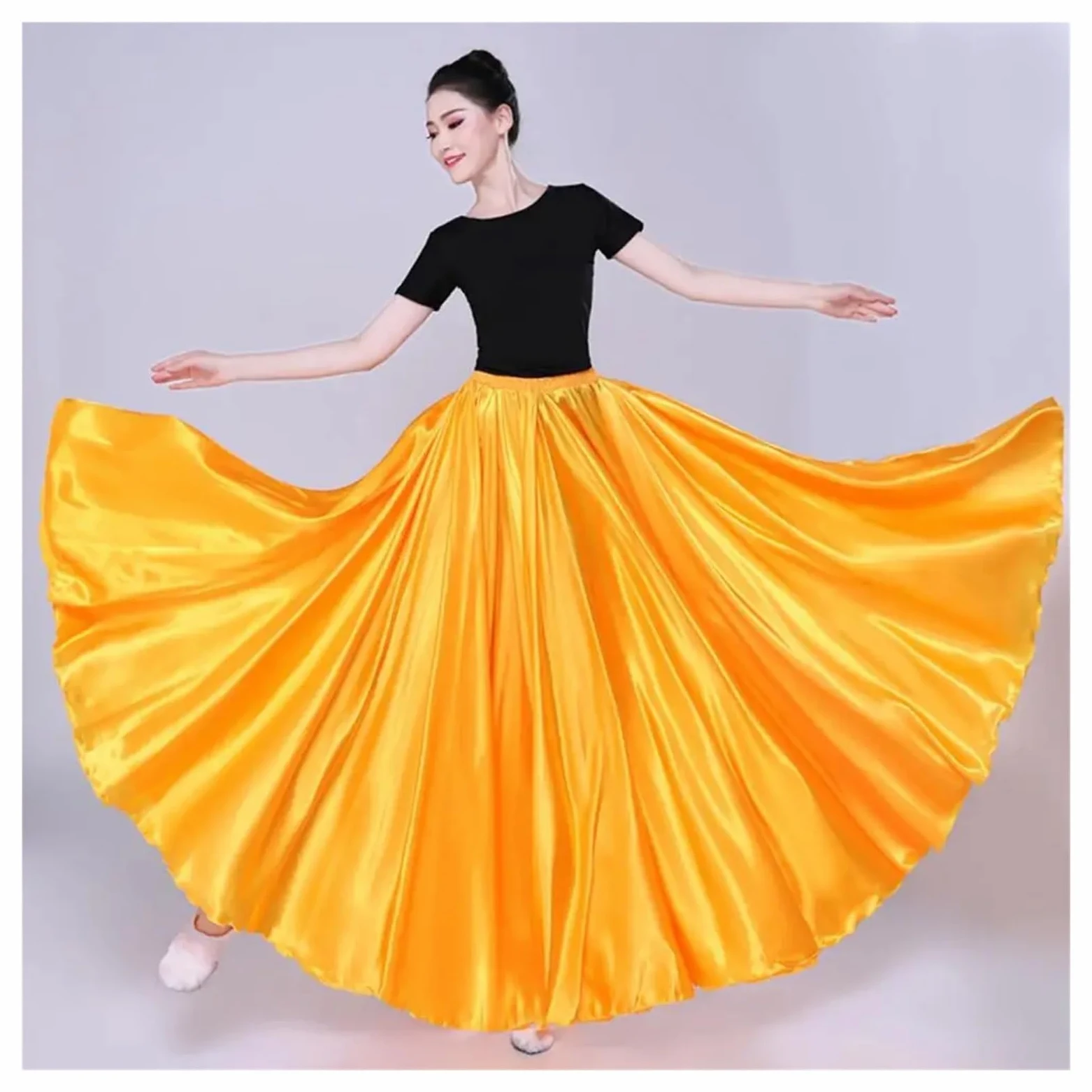 Falda de Rendimiento for Mujer, Falda Plisada con Dobladillo súper Grande, Falda de satén for Danza del Vientre, Falda española Larga, Faldas for Baile Swing(Light Green)