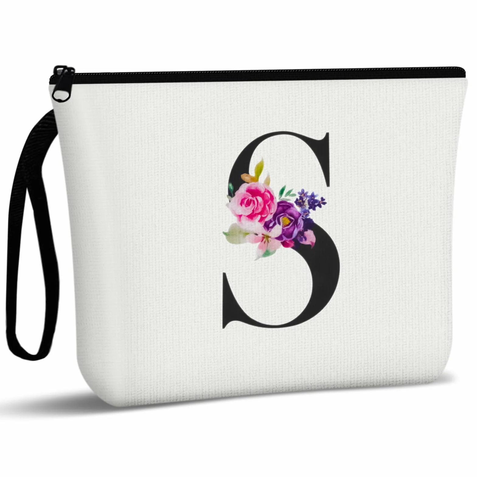 Aucuu Neceser Maquillaje Mujer, Neceser Mujer Personalizado, Bolsa de Cosméticos de Lona de Letras Impresas, Neceser de Viaje Portátil para Viajes, Almacenamiento (Letra S)