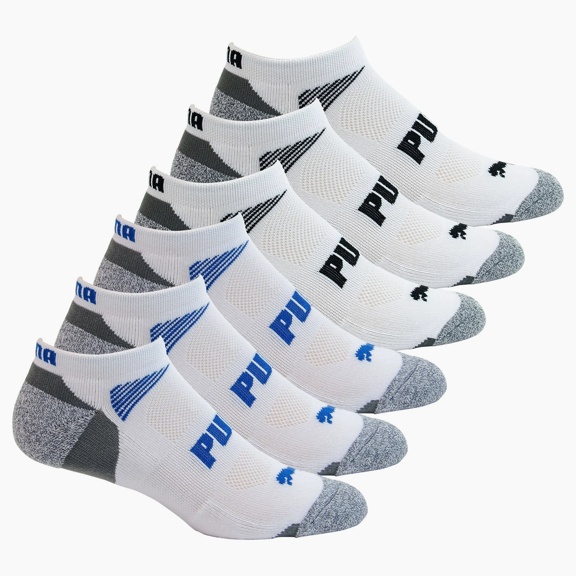 Puma de los hombres corte bajo todos los deporte no show calcetines, Blanco/Gris