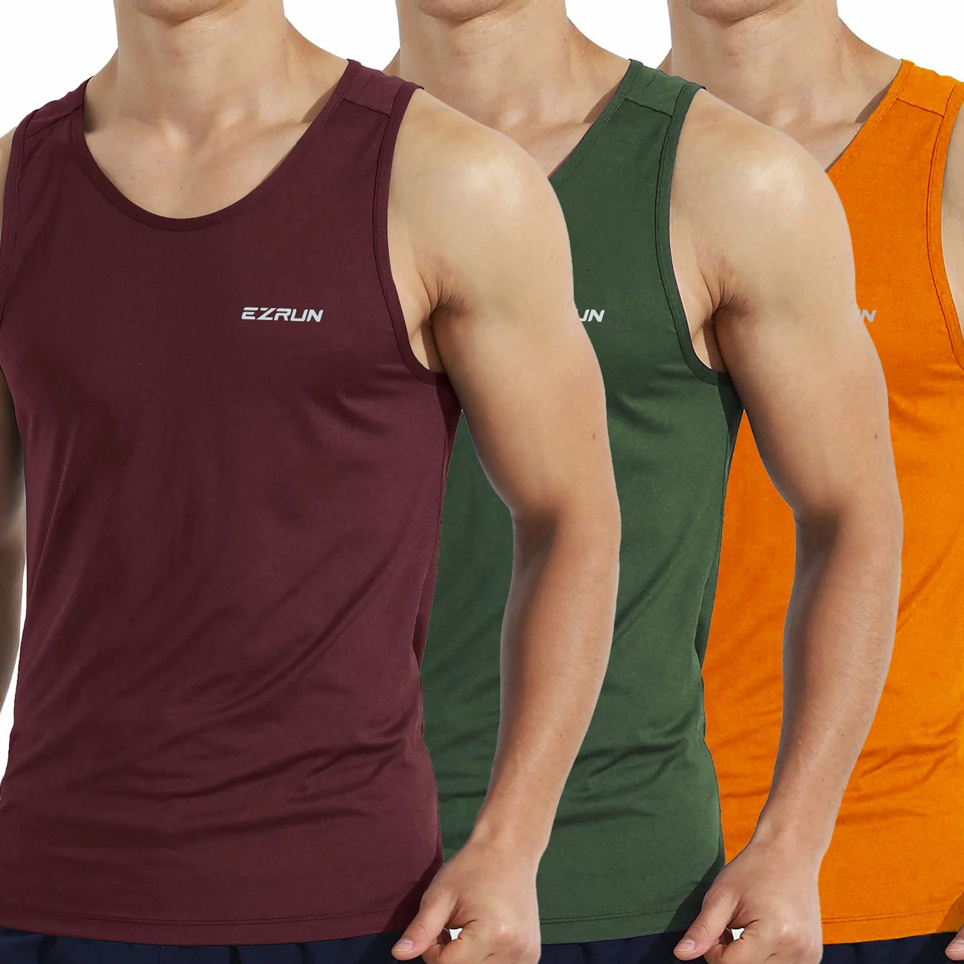 EZRUN Camiseta deportiva sin mangas de secado rápido para hombre, para culturismo, gimnasio, atletismo, correr, entrenamiento, entrenamiento, sin mangas | Camisa sin mangas elástica en 4 direcciones que absorbe el sudor. Logotipo reflectante para carreras