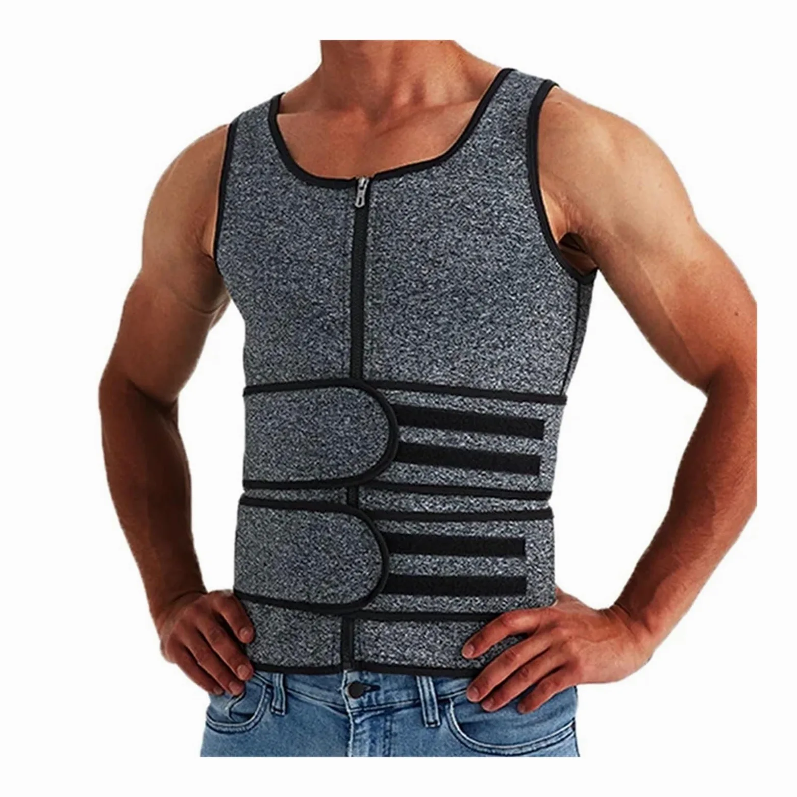 Camiseta Reductora Hombre Hombres Body Shaper Cintura Entrenador Chaleco Doble Cinturón Sudor Camisa Corsé Top Abdomen Adelgazar Shapewear Fitness Trajes(Gray,XXL)