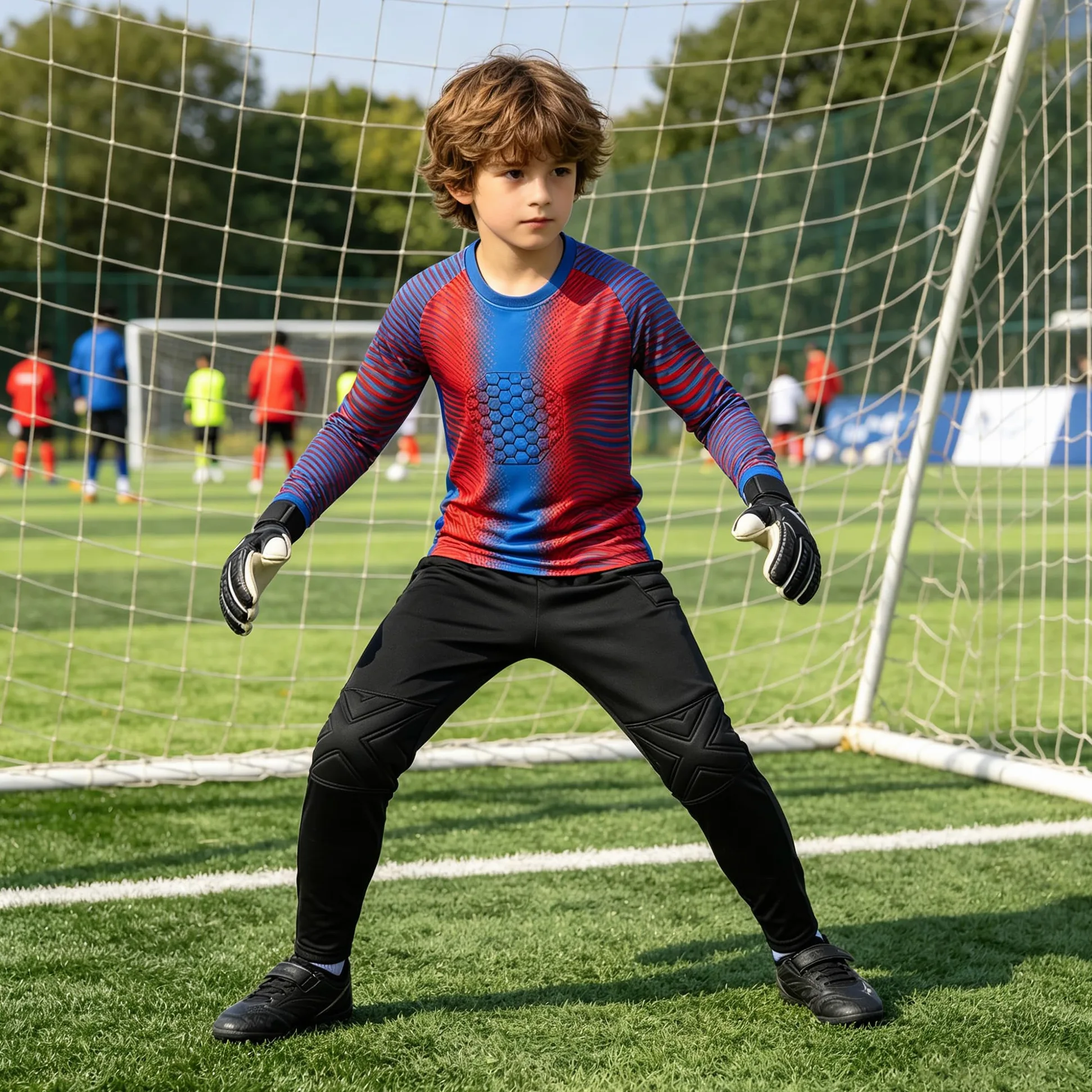 Conjunto de camiseta de portero para adultos y niños, pantalones cortos acolchados y transpirables, camiseta de portero de fútbol, balonmano, entrenamiento, hombre y mujer, equipo de