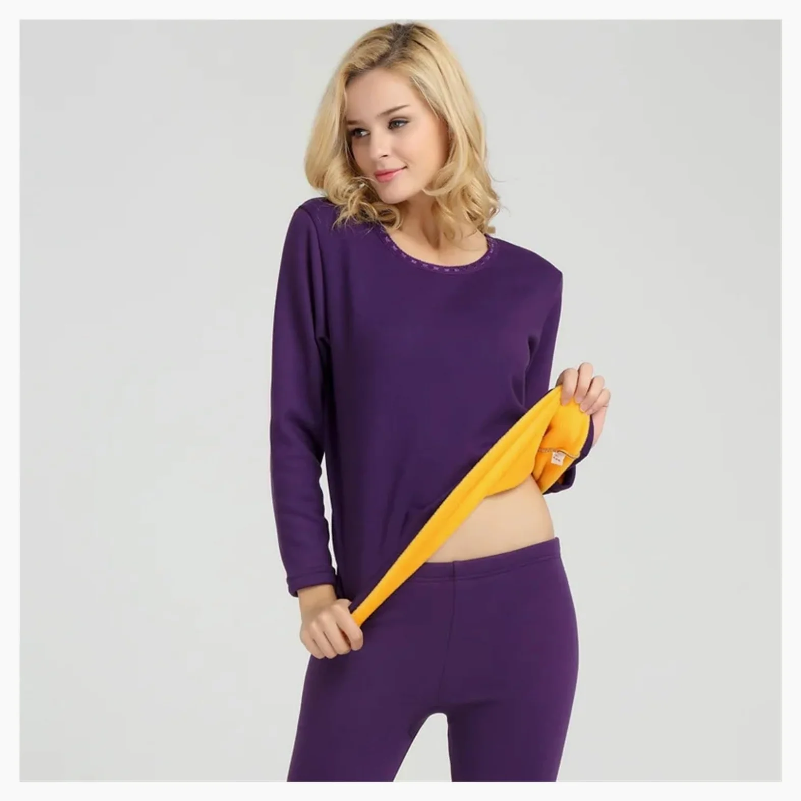 Ropa Interior Térmica Conjuntos de Ropa Interior Femenina, térmica íntima, Invierno Forro Polar, 2 Piezas, Tallas Grandes Desde L hasta 6XL