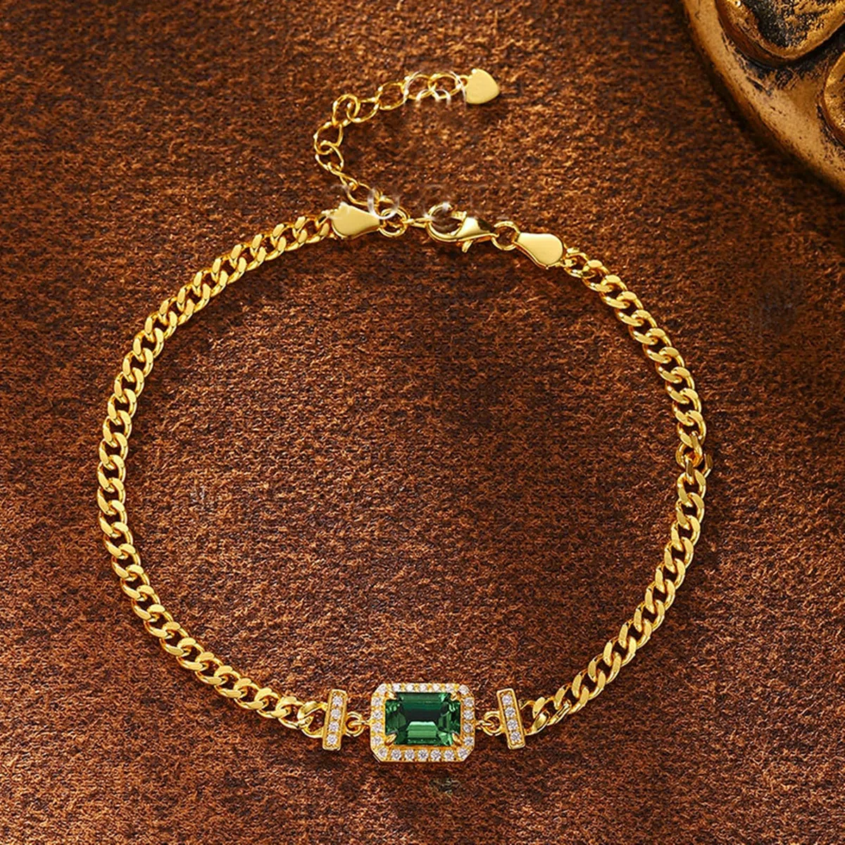 Pulsera de mano de oro amarillo de 9 quilates, 14 quilates y 18 quilates con esmeralda y moissanita creada en laboratorio de 1 quilate, pulseras para mujer