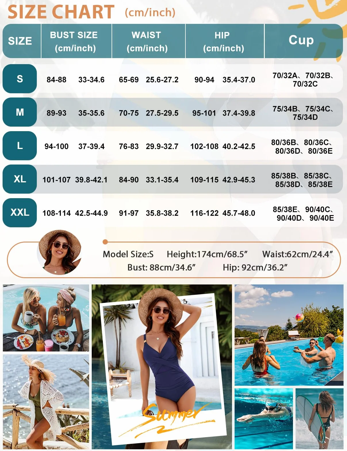 Bañador Mujer Una Pieza Reductor de Vientre Plano Traje de Baño con Fruncido Sexy Cuello en V Talla Grande Ropa de Baño para Verano