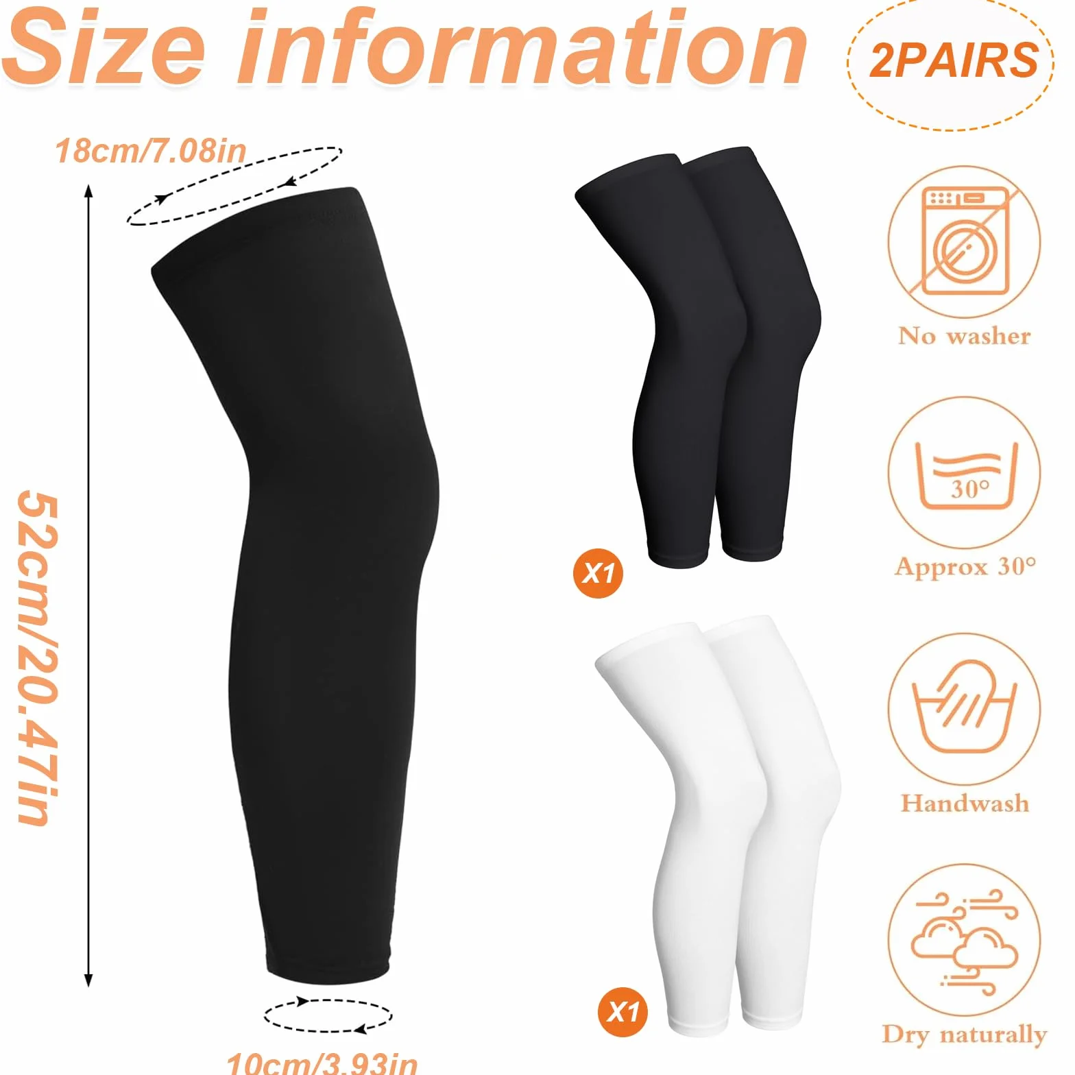 PIMXL 2 Pares Calentadores de Compresión para la Rodilla, Calcetines de Compresión, Mangas de Pierna de Compresión Mangas de Longitud Completa Mangas para Unisex, Rodilla, Muslo (Negro y Blanco)