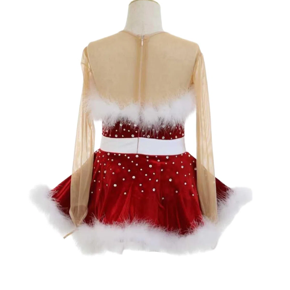 Vestido de danza jazz con pedrería y plumas mujer y adolescente