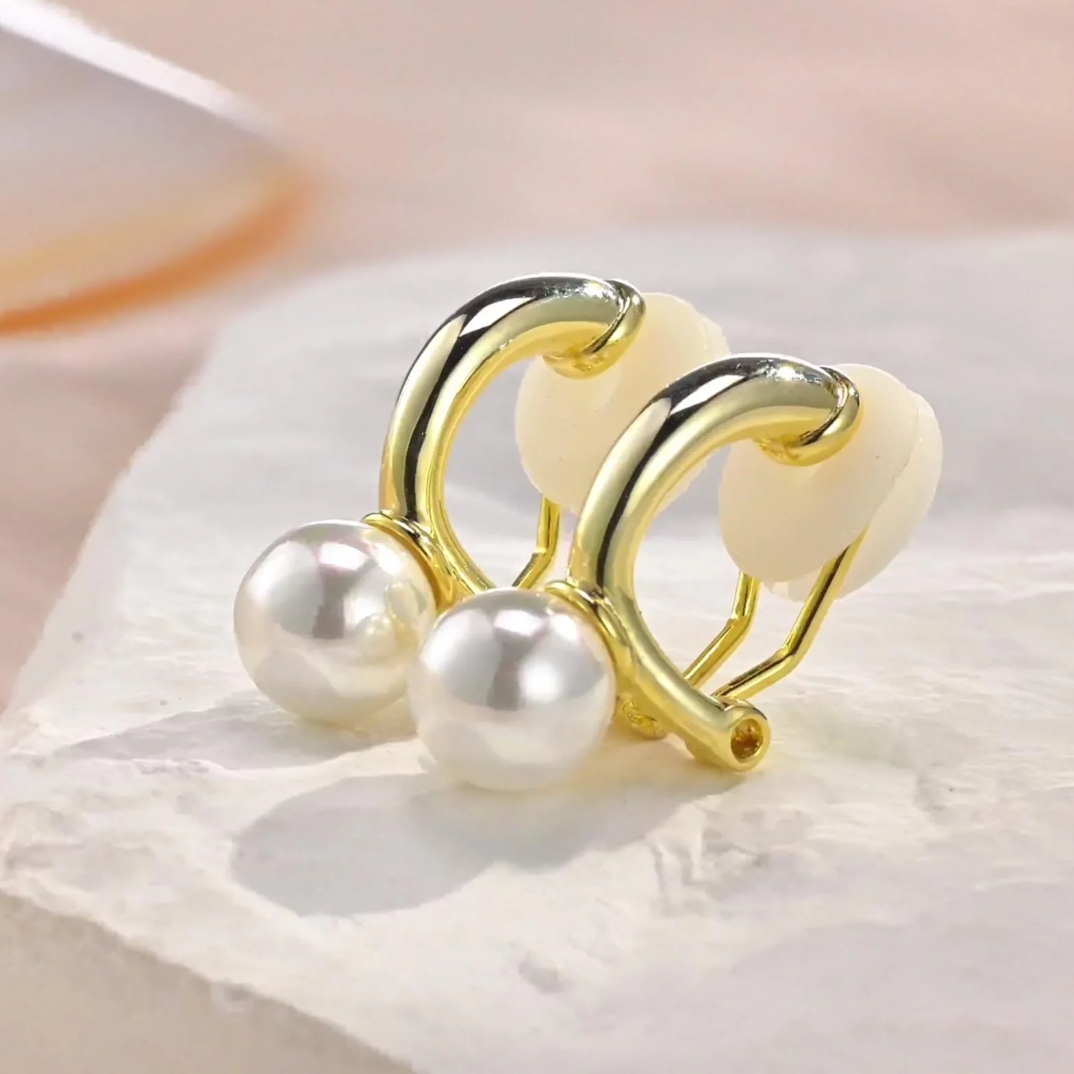 Pendientes de Perla para Mujer Clip Sin Agujero Dorados Plateados