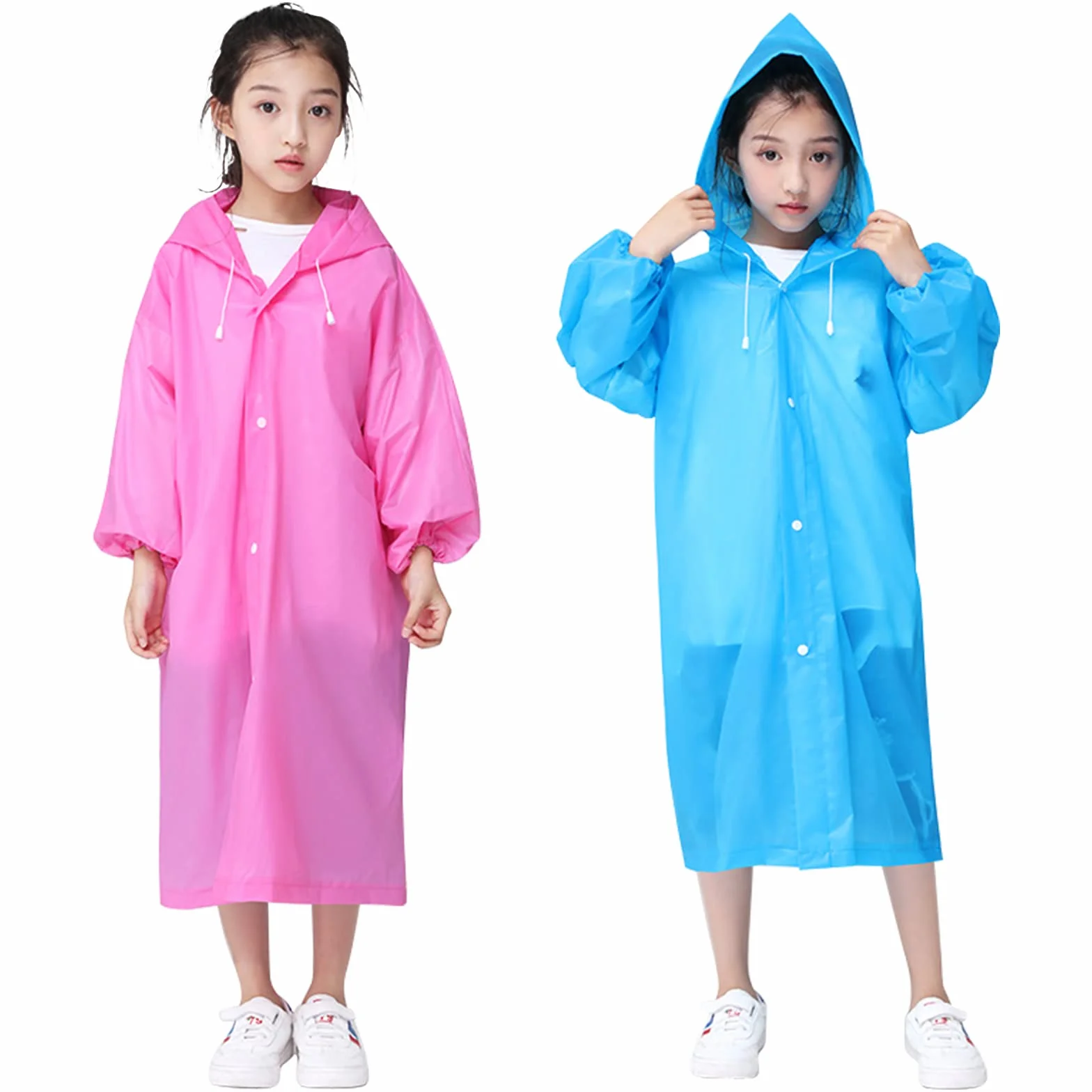 2 Piezas Chubasquero para Niños, Espesar EVA Chubasqueros Impermeable Chaquetas de Lluvia para Niños Niñas Chubasquero Lluvia Reutilizable con Capucha Capa de Lluvia Poncho de Lluvia (Rosa+Azul)