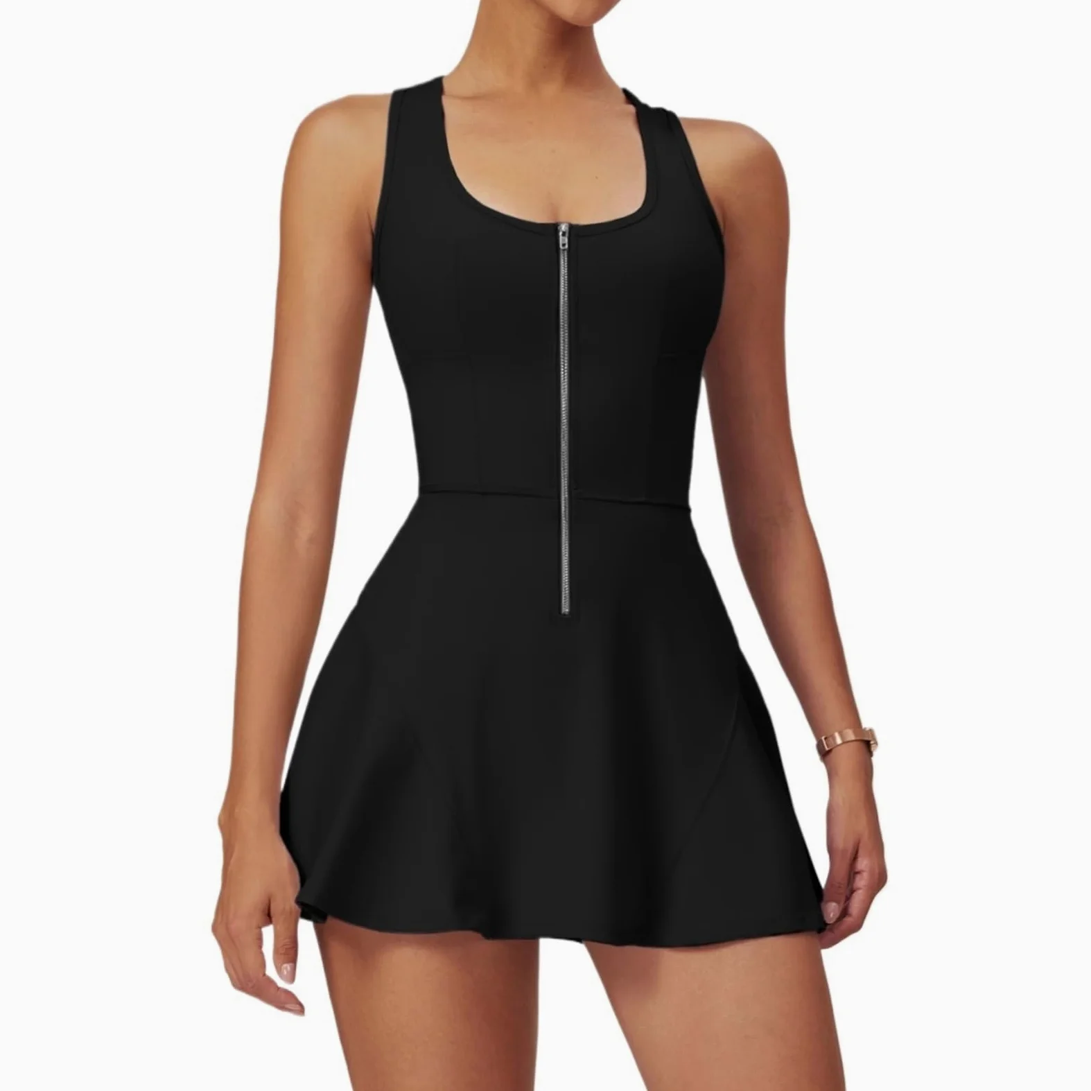 Mono de Yoga Mujer Body de Yoga sin mangas con cremallera for mujer, conjunto falda, ropa gimnasio, chándal entrenamiento realce, baile y Fitness