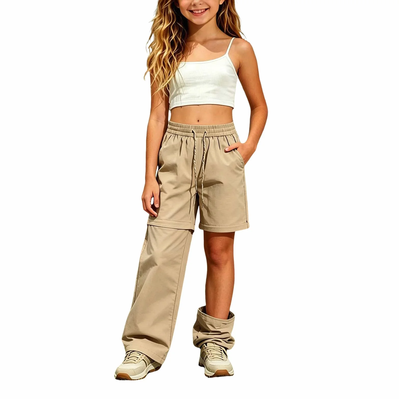 Pantalón de Senderismo niñas Convertible Ligero Pantalones niñas Desmontable de Trekking Pantalon Largo Impermeable Pants con Cordón Chandal Informales Pantalón con Bolsillo Color Sólido