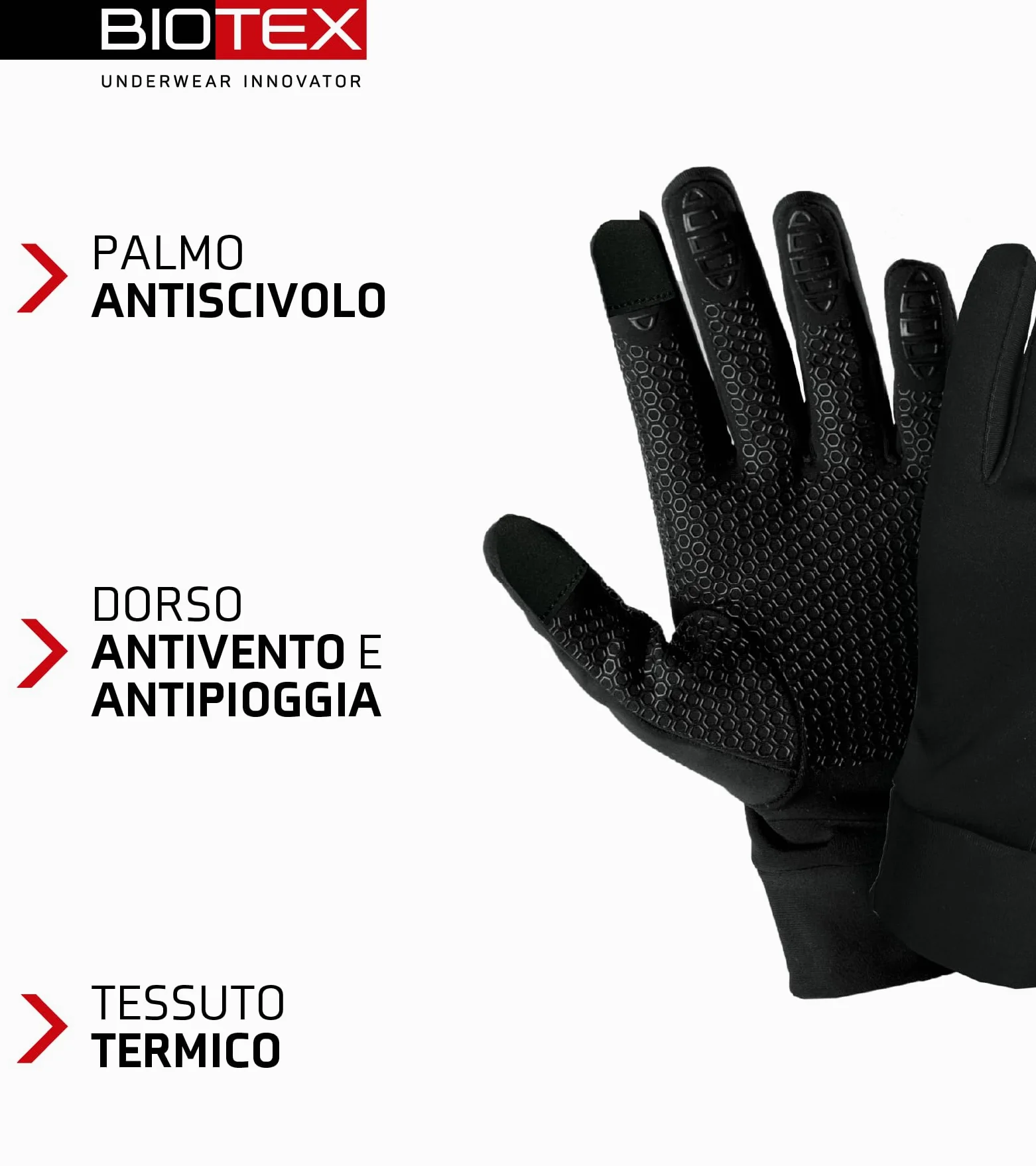 BIOTEX Guantes térmicos táctiles para invierno, con tecnología táctil, ropa interior técnica deportiva, ideal para ciclismo, MTB, correr y caminar