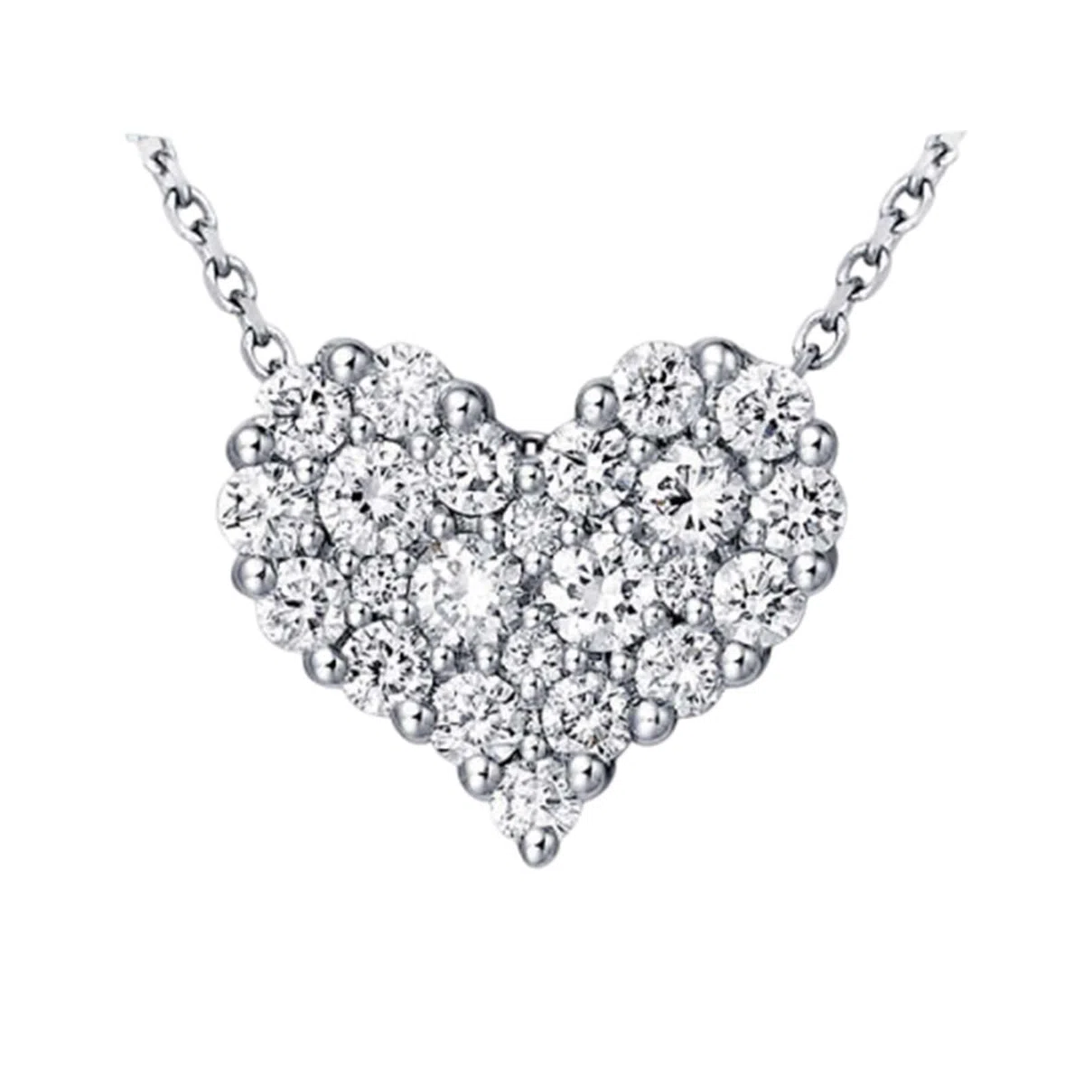 Collar de cadena de eslabones para mujer, collar con colgante de corazón de lujo con diamante redondo de 9 quilates, 14 quilates y 18 quilates de oro blanco
