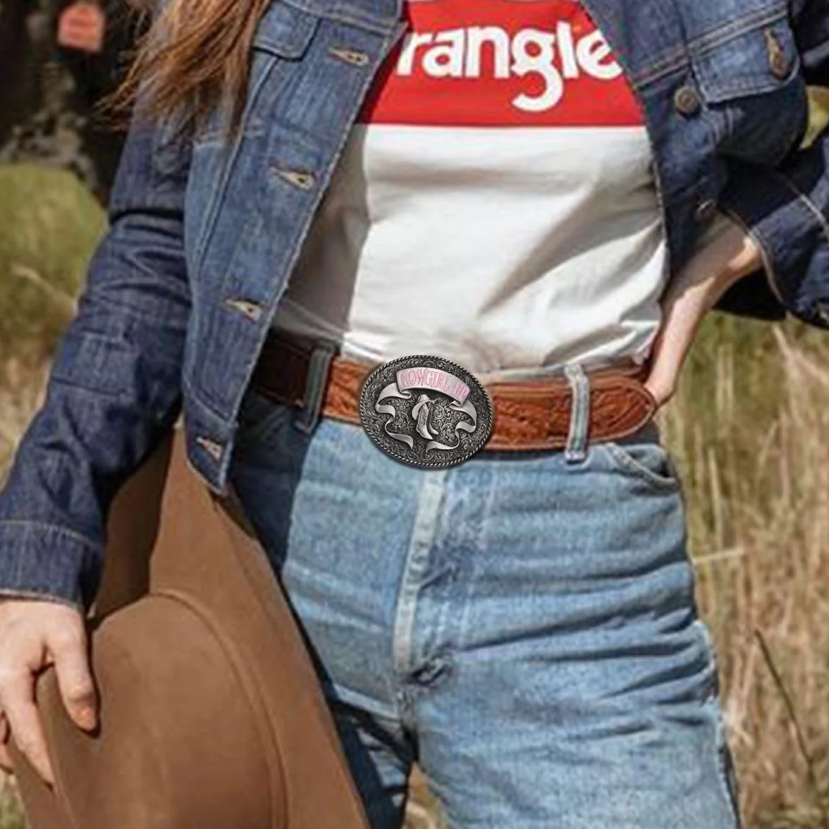 MASOP VOGU Cowgirl Up Belt Western Cowgirl Rodeo Cinturón Hebillas para mujeres y niñas, accesorio de mezclilla de moda