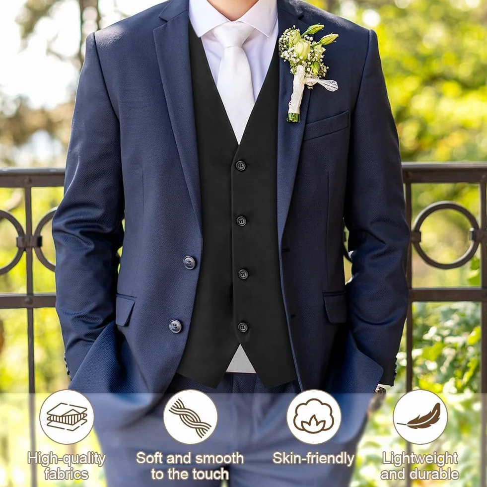 Chaleco Formal Hombres Negro con Bolsillo Traje Elegante Boda Fiesta
