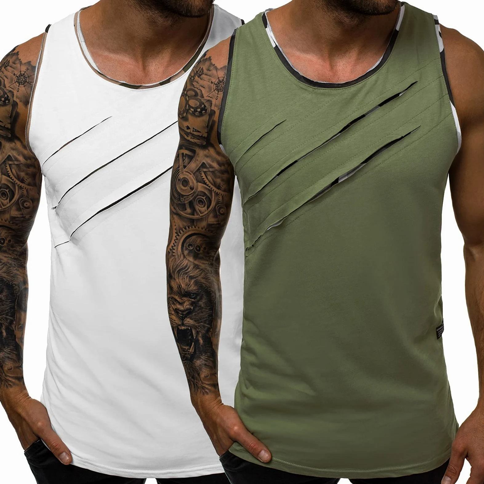 Men’s Tank Top, 2 Pack Sleeveless Tops Breathable Gym Vest T-Shirt for Running Fitness Sport