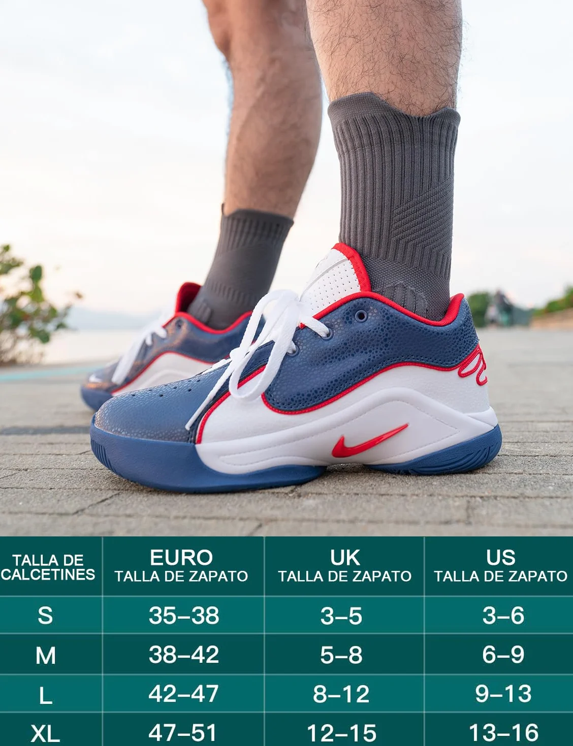 Calcetines de compresión de viscosa de bambú para correr, atletismo, senderismo, baloncesto, entrenamiento (FR/ES, 42-47, Gris Negro)