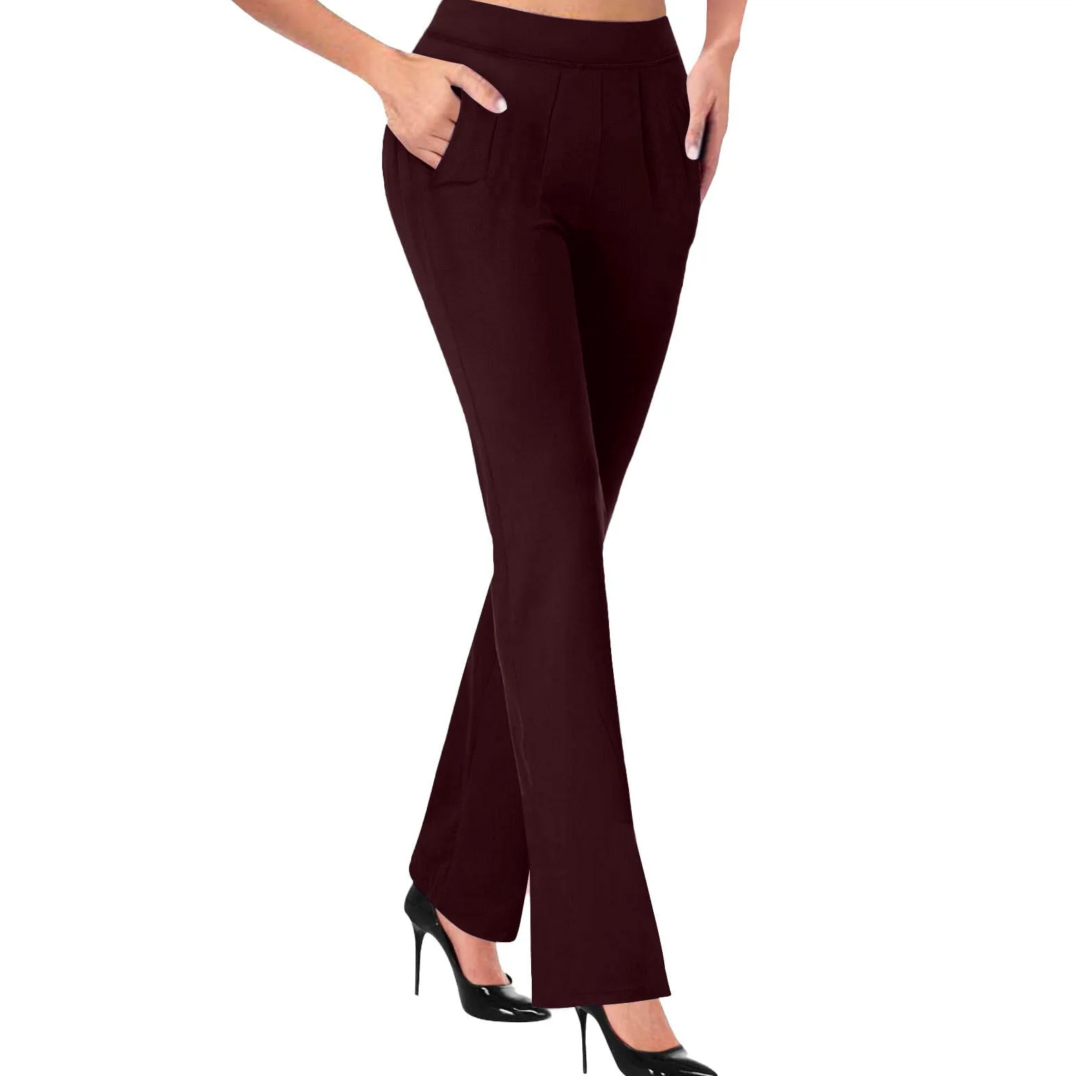 HAOLEI Pantalones Mujer Vestir,Pantalones Acampanados de Cintura Alta para Mujer Slim Fit Pantalones Acampanados Cómodos de Pierna Rectos Pantalón Largo Trabajo con Bolsillos Pantalones Casuales