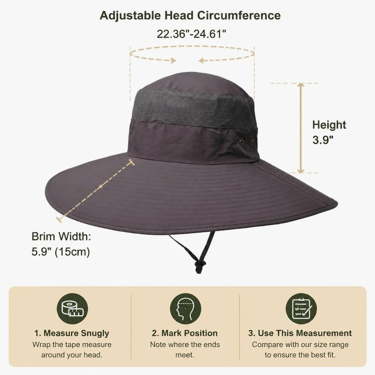 Leotruny Sombrero de ala súper ancha UPF50+, impermeable, para pesca, senderismo, camping