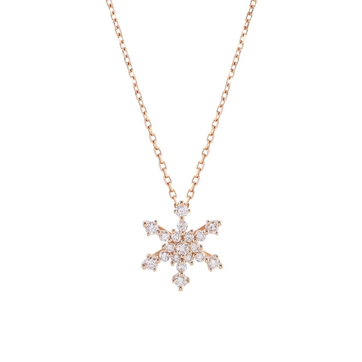 Collar con colgante para mujer, cadena de diamante, copo de nieve, oro rosa real de 9 K, 14 y 18 quilates