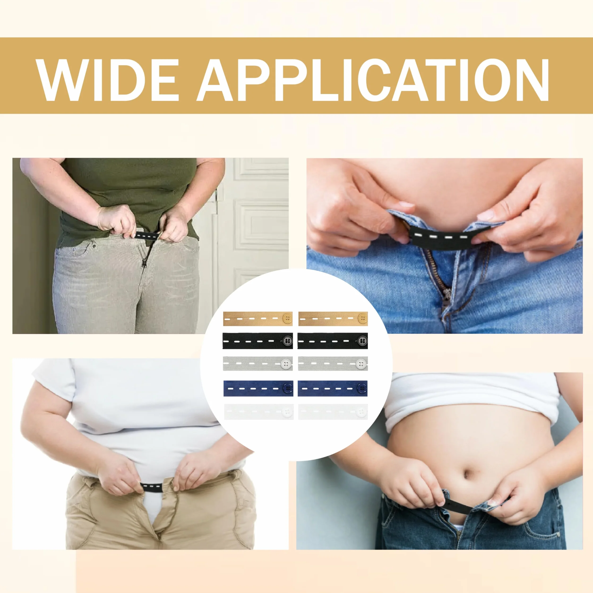 10 extensiones de cintura para pantalones, 9,3 x 2,5 cm para vaqueros, ampliación de cintura con botón, extensión de cintura elástica, extensión de cintura para pantalones para hombre y mujer