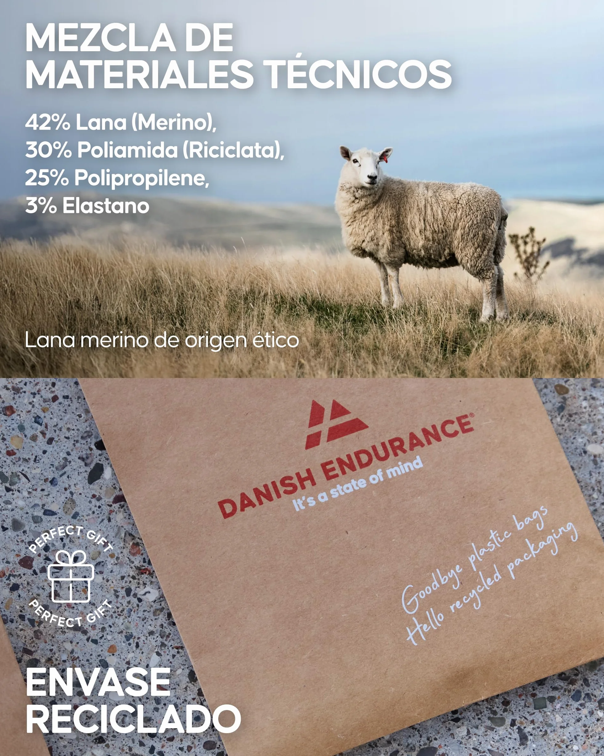 DANISH ENDURANCE Calcetines Esquí Lana Merino, Calcetines Térmicos de Invierno, Hombre y Mujer, Acolchado Ligero y Ajuste Anatómico