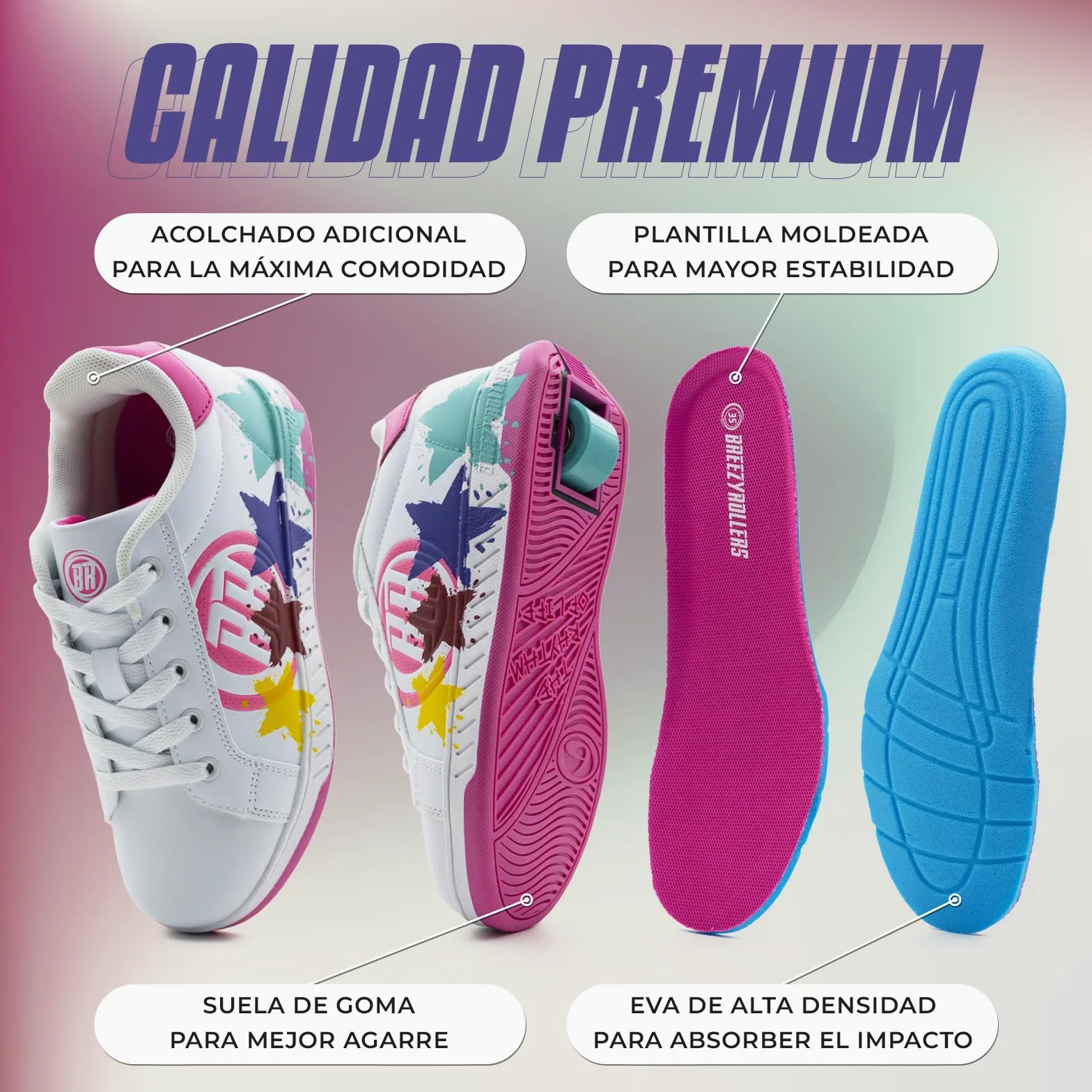 Breezy Rollers 2180373 Zapatos con Ruedas para Niñas, Zapatillas con una Rueda, Zapatillas Niñas 2 En 1 con Rueda Retráctil
