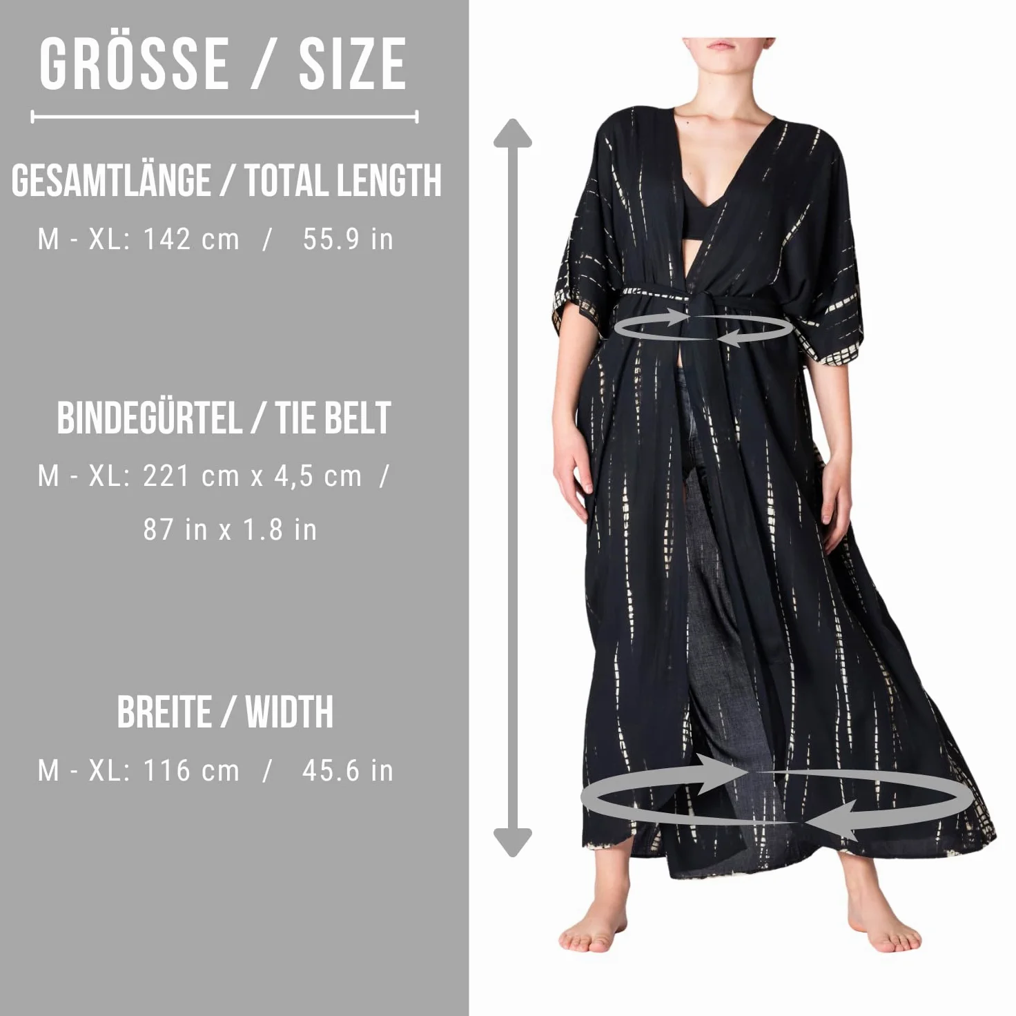 PANASIAM Kimono Batik Mujer - Maxi Salida de playa - Pareo Holgado | Túnica de playa de viscosa, Kimono ligero, Cubre bikini, con cinturón para anudar, Estilo boho, Talla M-XL