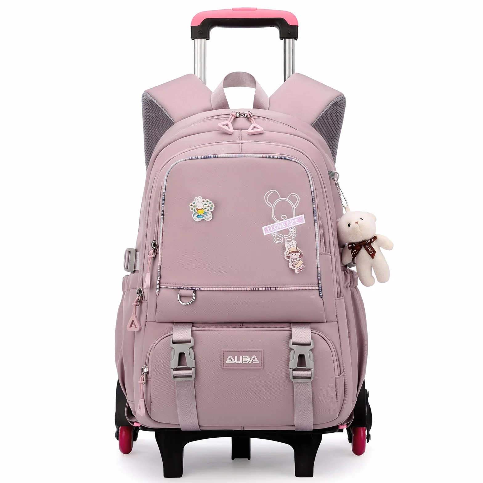 Amythe Mochilas Escolares con Ruedas Niñas, Trolley Desmontable, Morado | Mochila Colegio con 6 Ruedas para Chicas de 10-18 años, Carro Bolso Escolar con Colgante para Adolescentes, Vuelta al cole