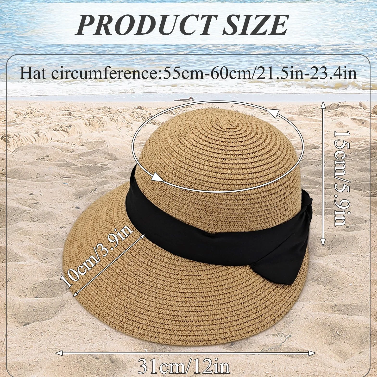 Sombrero de paja para mujer con protección UV y ala ancha transpirable plegable para playa