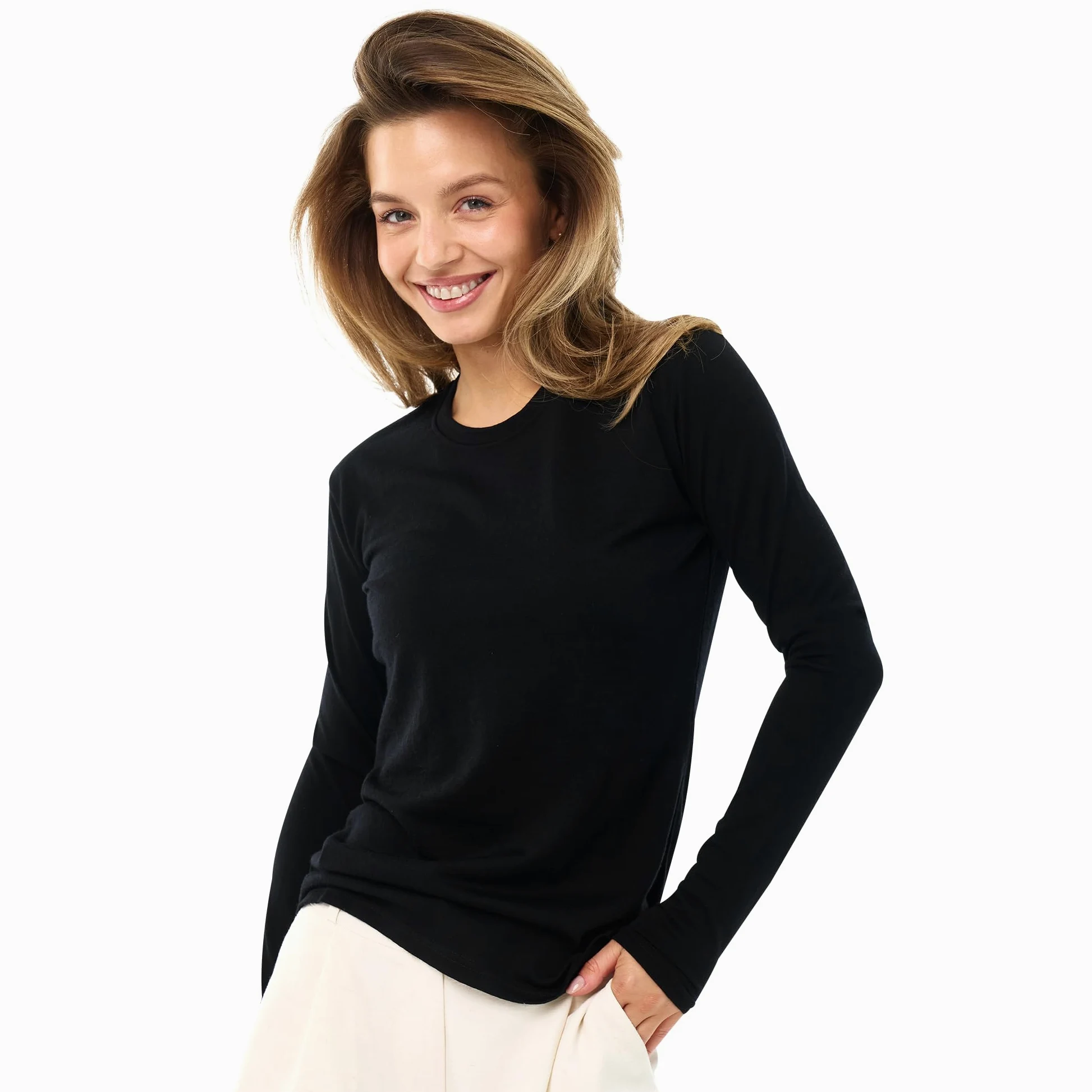 Merino.tech Сamisetas Mujer Manga Larga - 100% Lana Merino Ropa Termica (Medium, 190 Black)