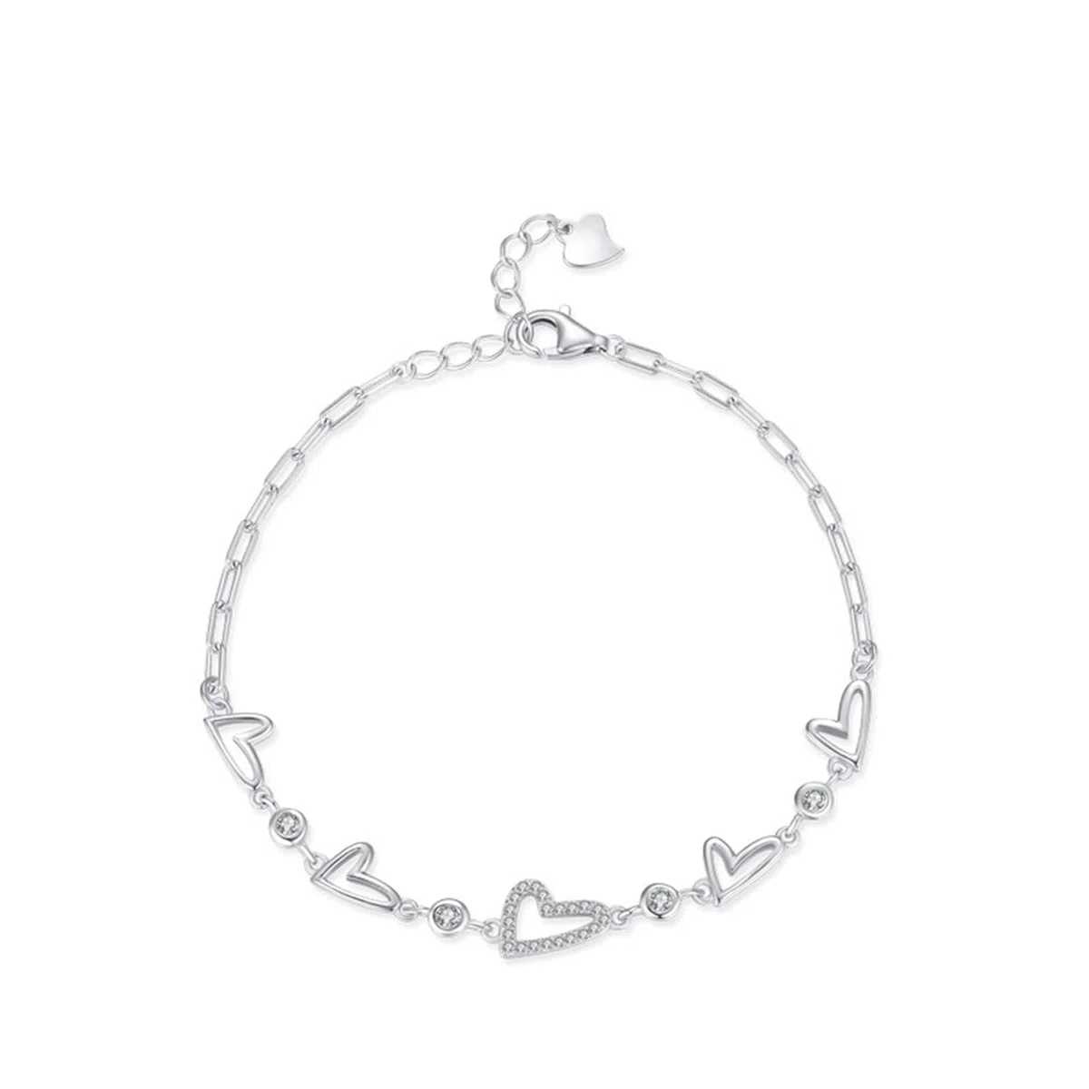 Pulseras para mujer, pulseras para mujer, corazón de plata con forma redonda de diamante PT950 y oro blanco