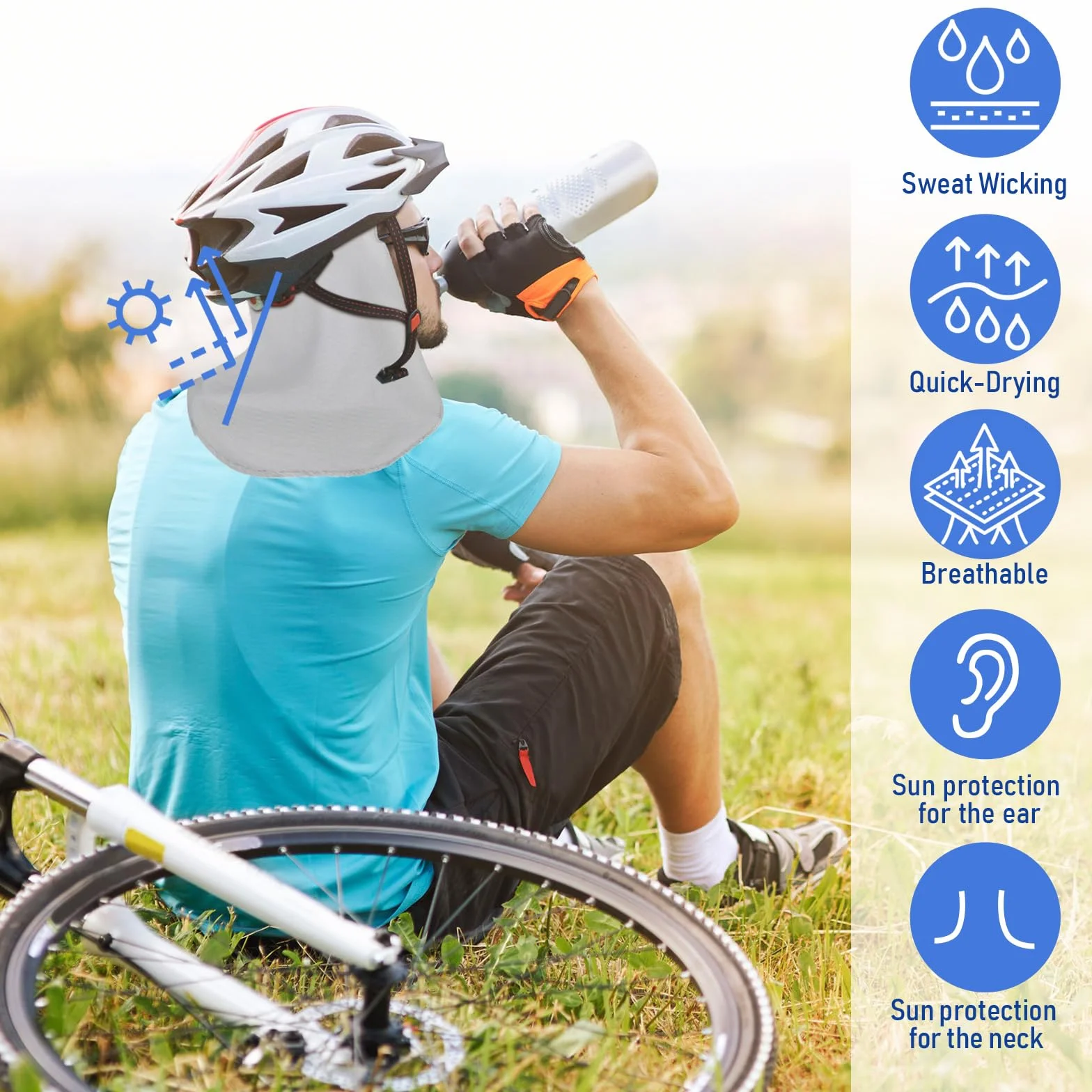 Helmet Liner with Neck Mask Cooling Skull Cap Sweat Wicking Cycling Running Hat