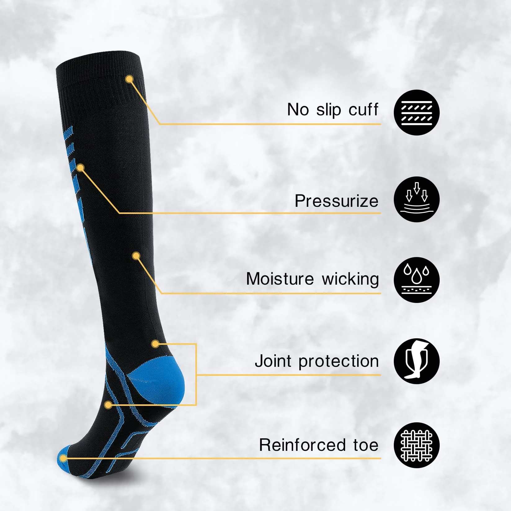 Calcetines de Compresión Graduada Hasta la Rodilla para Hombres y Mujeres L/XL Negro Azul