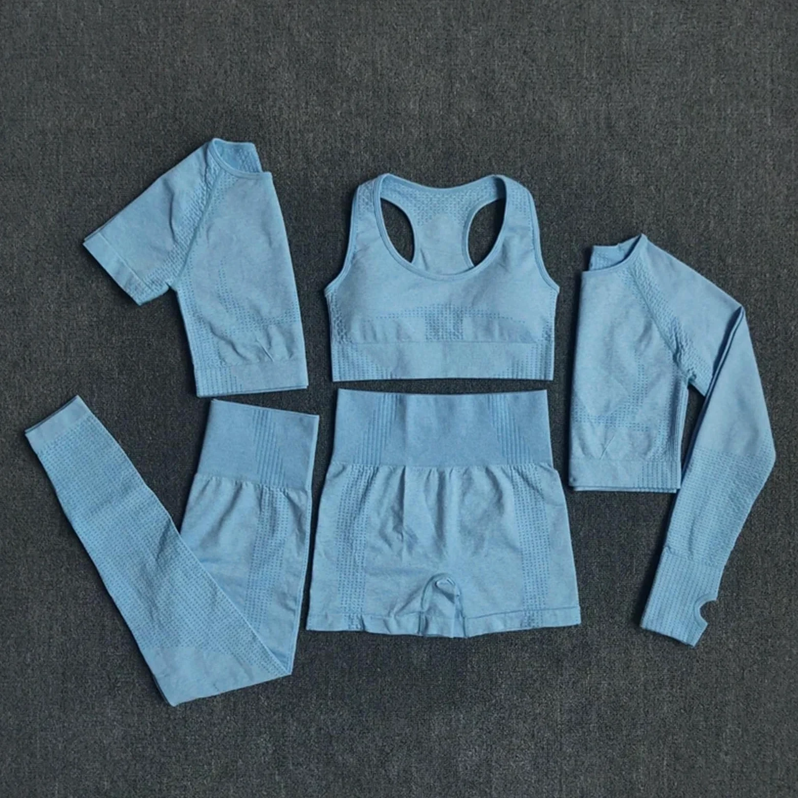 Conjunto de Yoga sin Costuras for Mujer, Ropa Deportiva Entrenamiento, Gimnasio, Top Corto Manga Larga, Mallas Cintura Alta, Trajes Deportivos, 2/3/5 Uds