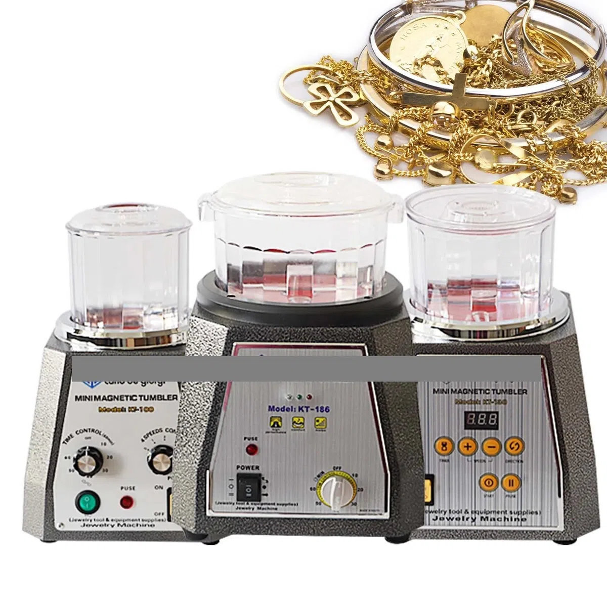 Pulidora de Joyas con Vaso magnético, pulidora de Joyas con 4 velocidades, Control de Tiempo y Acabado de Diamantes con Tapa de tazón.(Kt186)