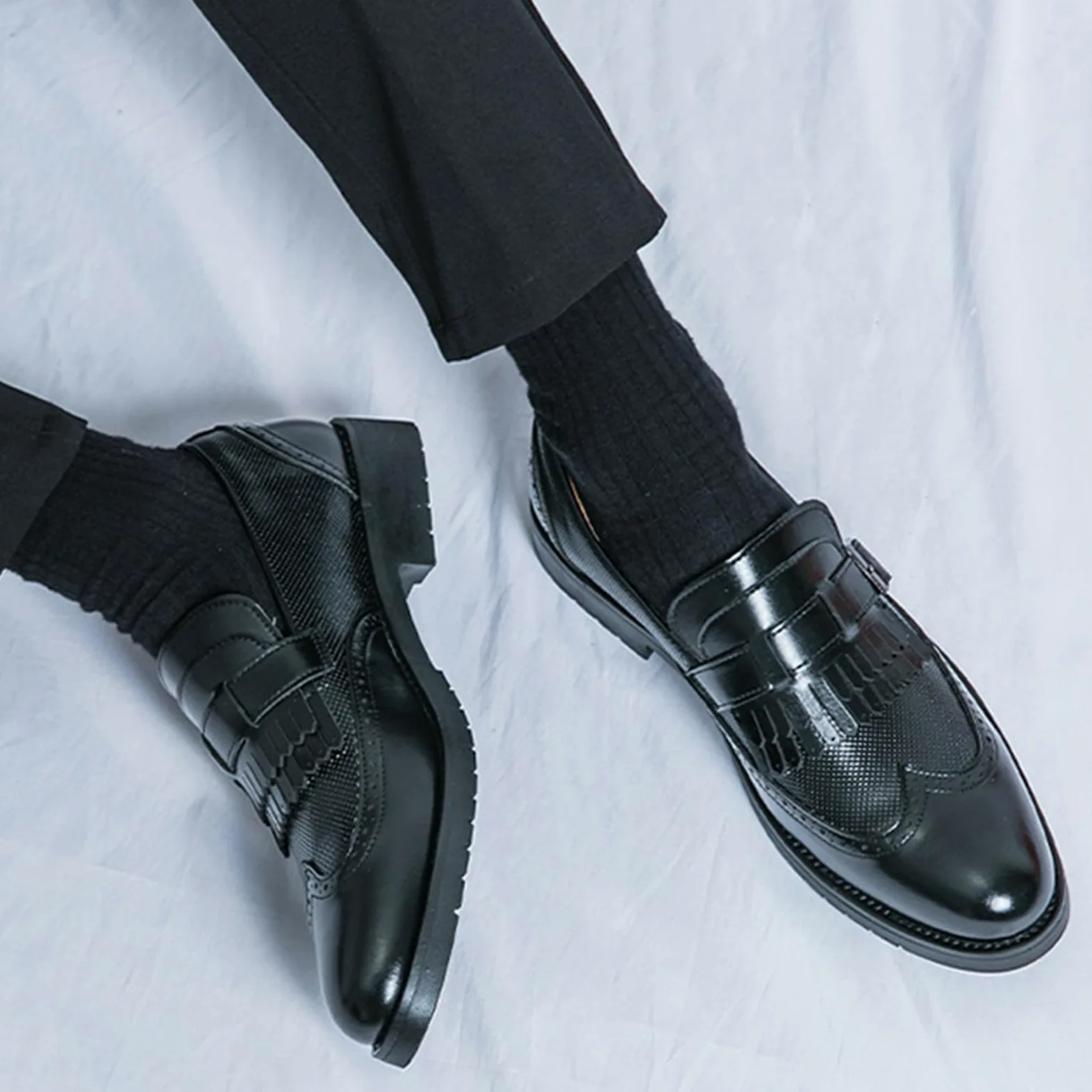 Mocasines Borlas para Hombre Zapatos De Vestir Formales De Cuero con Punta De ala