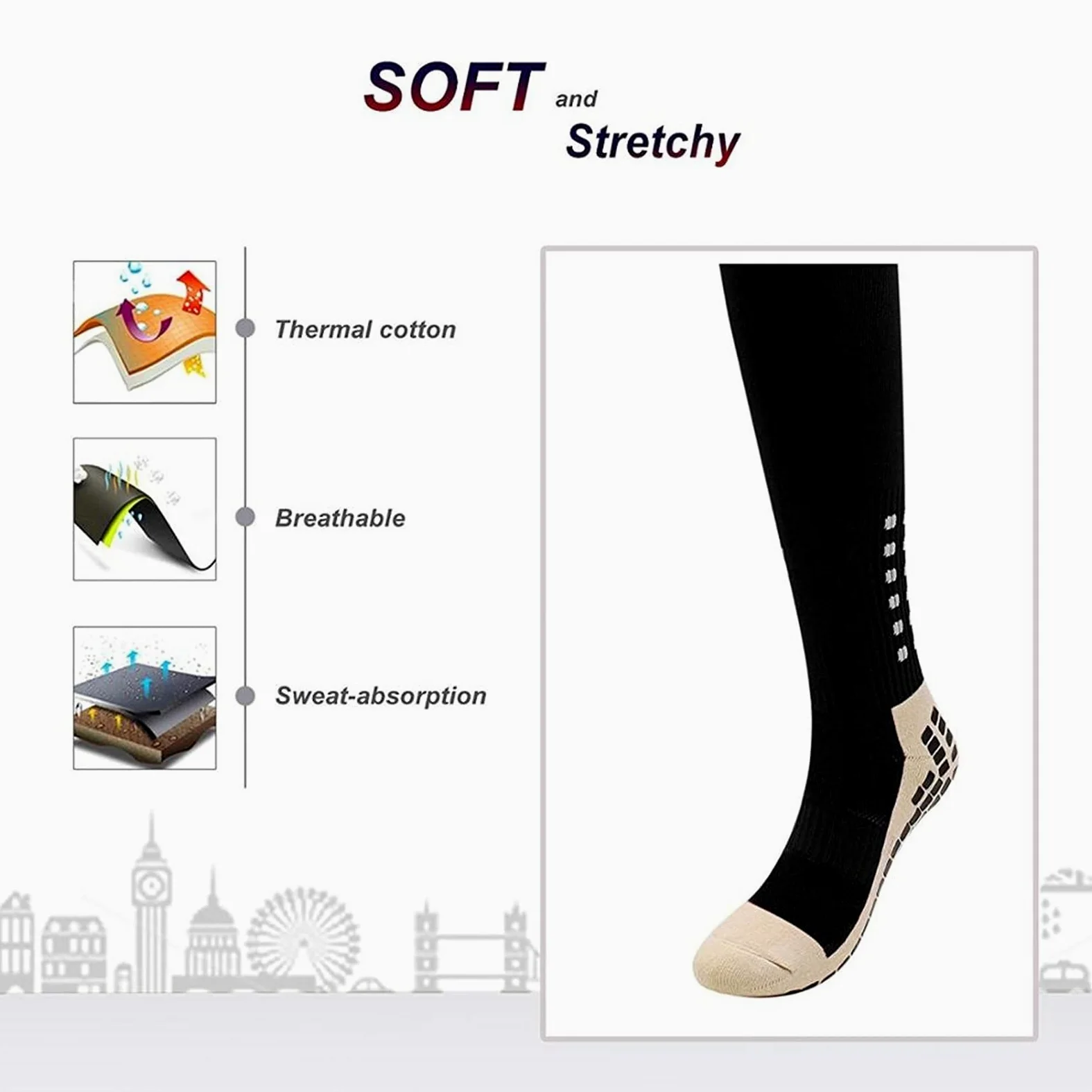 Calcetines Antideslizantes de la Rodilla de fútbol, ​​fútbol Antideslizante/Baloncesto/de Hockey Deportes de Deportes Calcetines de Grano Espesado Toalla Inferior cortando Calcetines de Correr