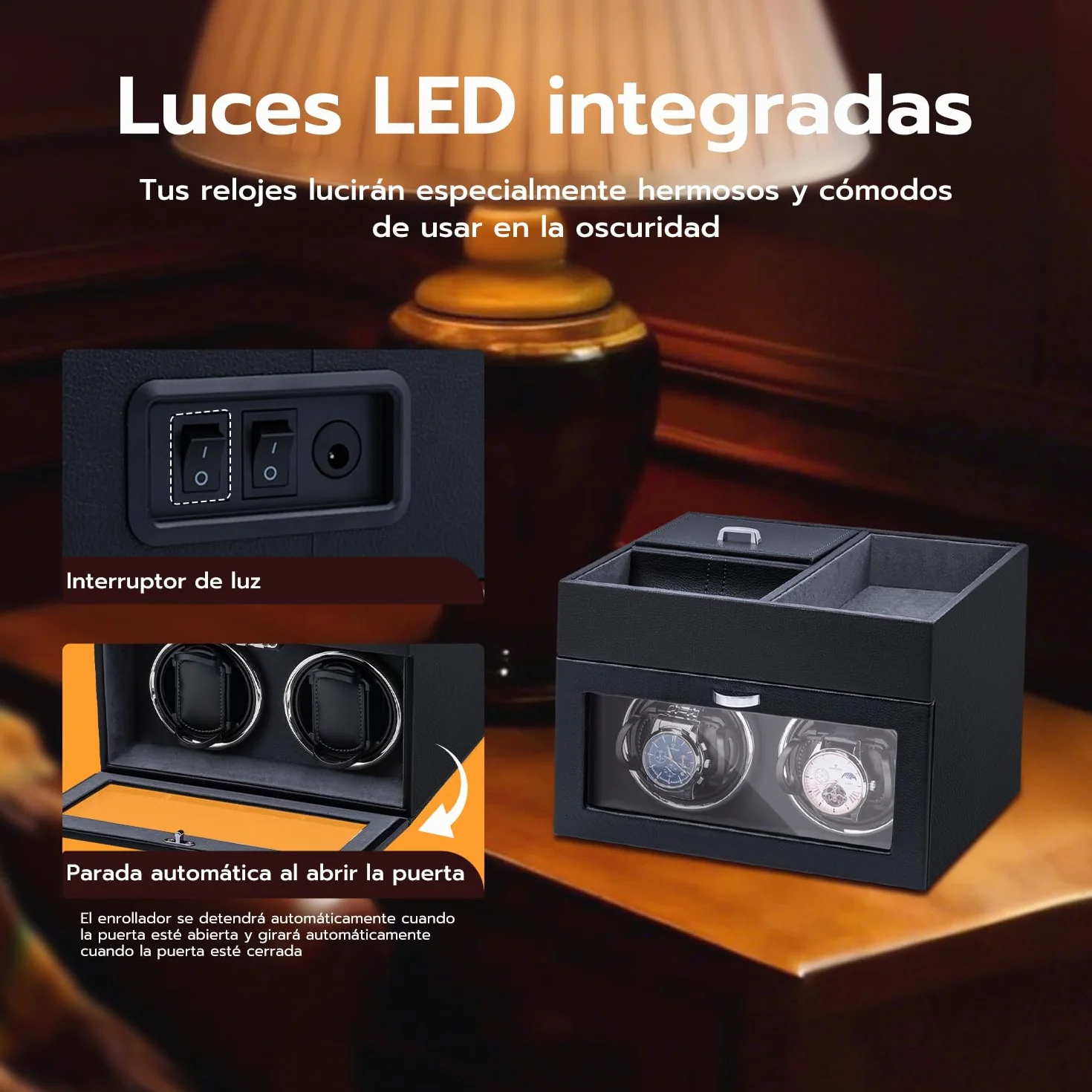 Mcbazel Abridor Automático de Relojes Multifuncional 2 Relojes Pantalla LED Caja Almacenamiento Joyería Motor Silencioso Negro