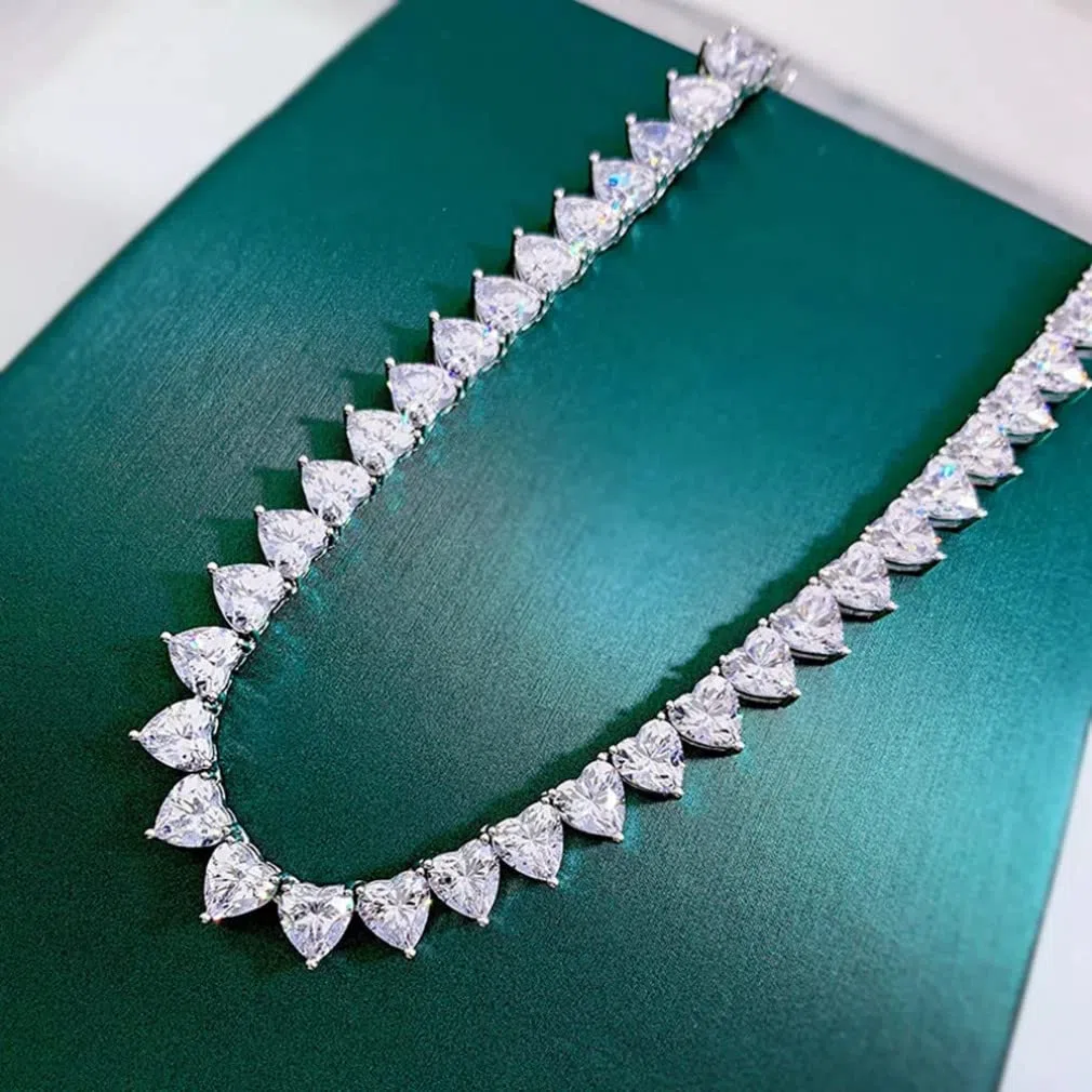 Collar de Cadena de Piedras Preciosas de moissanita con Corte de corazón de Plata de Ley 925 de 6 * 7 MM para Mujer