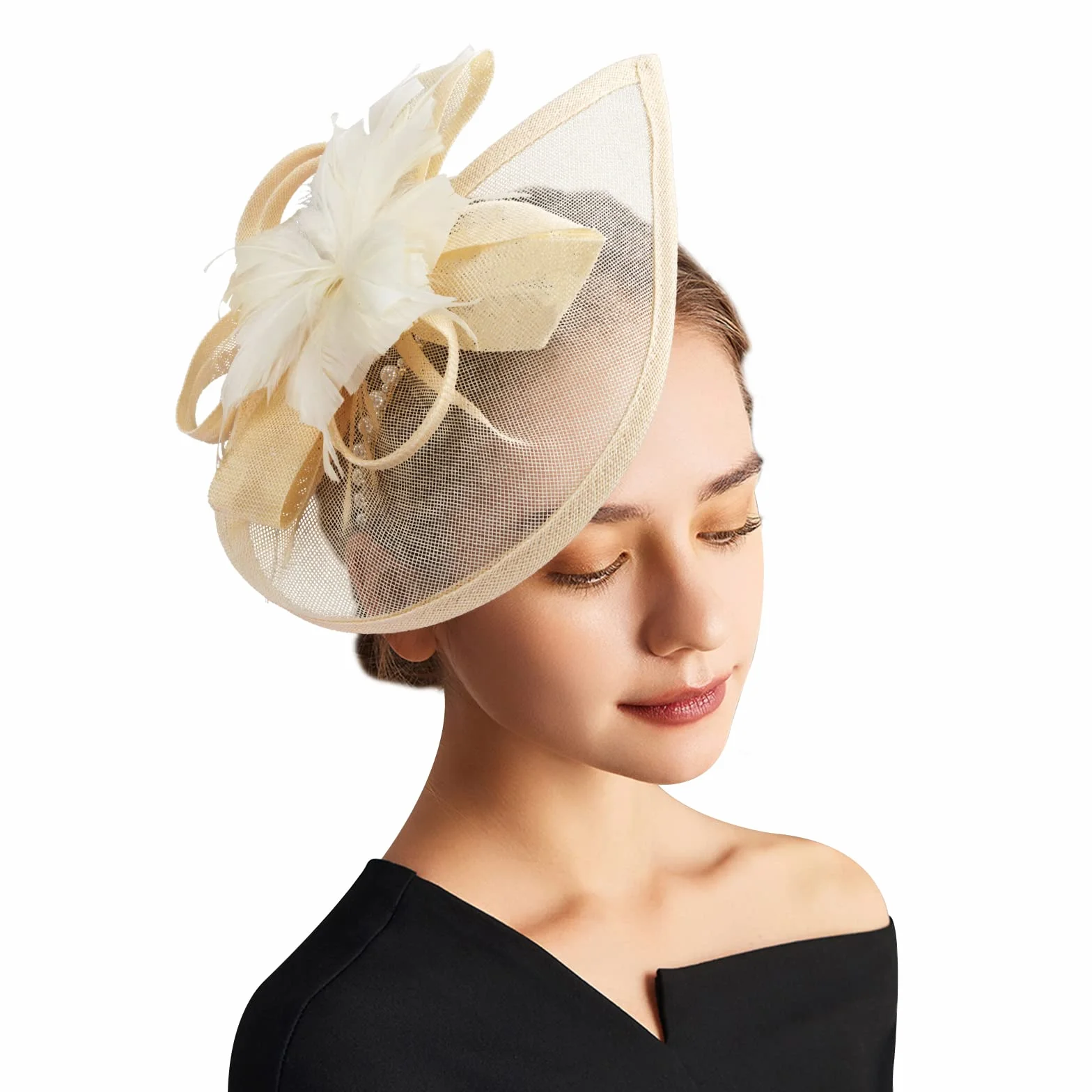 DRESHOW Fascinator Hats Tea Party Hat Vintage Pillbox Hat Diadema Cóctel Headwear Para Niñas y Mujeres