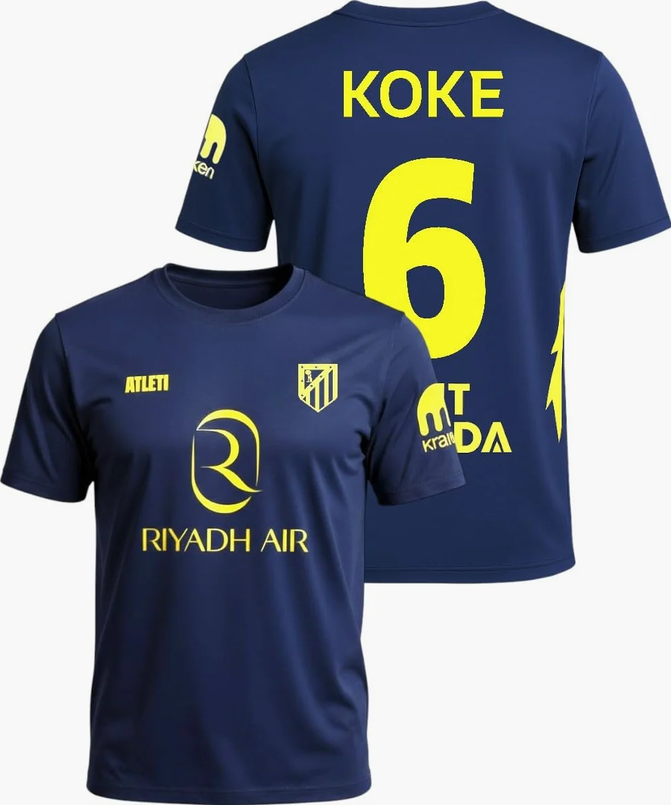Atletico de Madrid - Camiseta Segunda Equipación 2025‑2026 | Réplica Oficial Koke 6 | Azul Marino y Amarillo | Corte Clásico | Tejido Transpirable