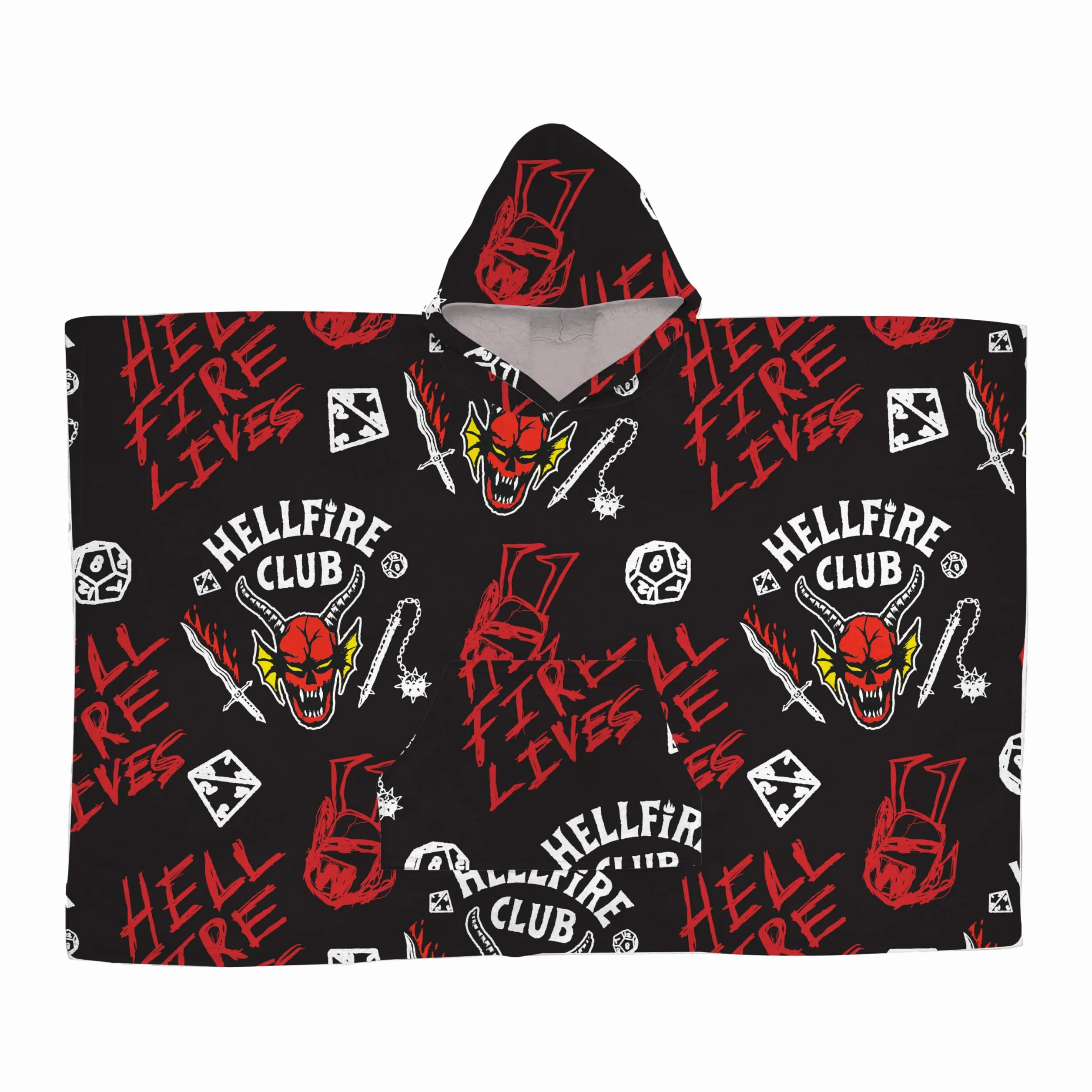 Stranger Things Poncho de forro polar con capucha oficial, diseño demagorgon, cálido y suave