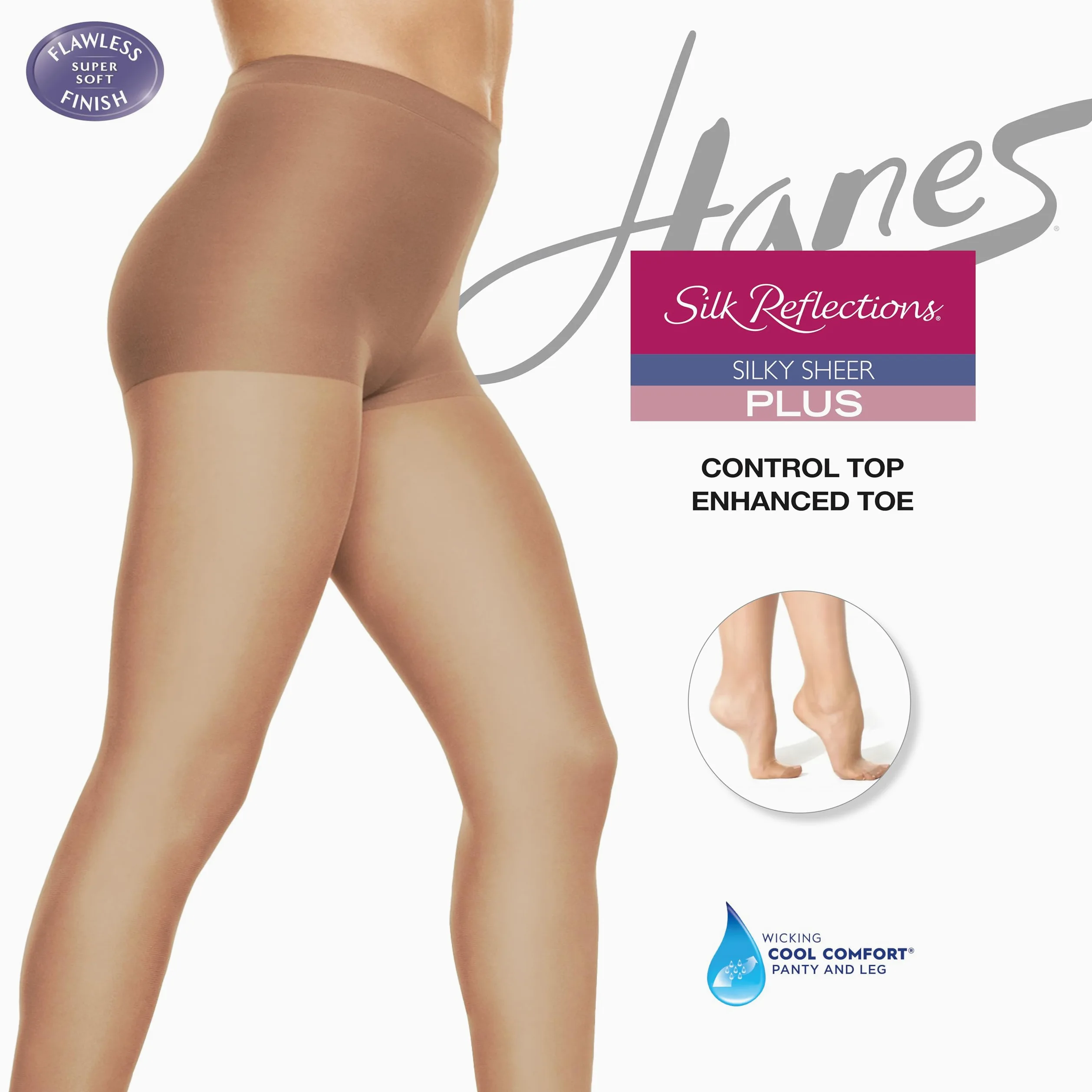 Hanes Plus - Mallas transparentes sedosas para mujer con tecnología X-Temp, parte superior de control, puntera mejorada