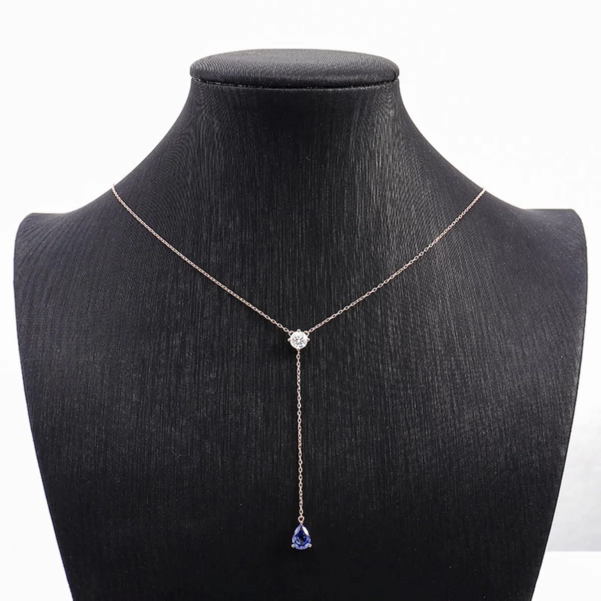Colgante Oro Amarillo Mujer 9 Kilates,Collar Forma Y con Gota de Agua Zafiro Creado Colgantes Collar para Mujer de Oro