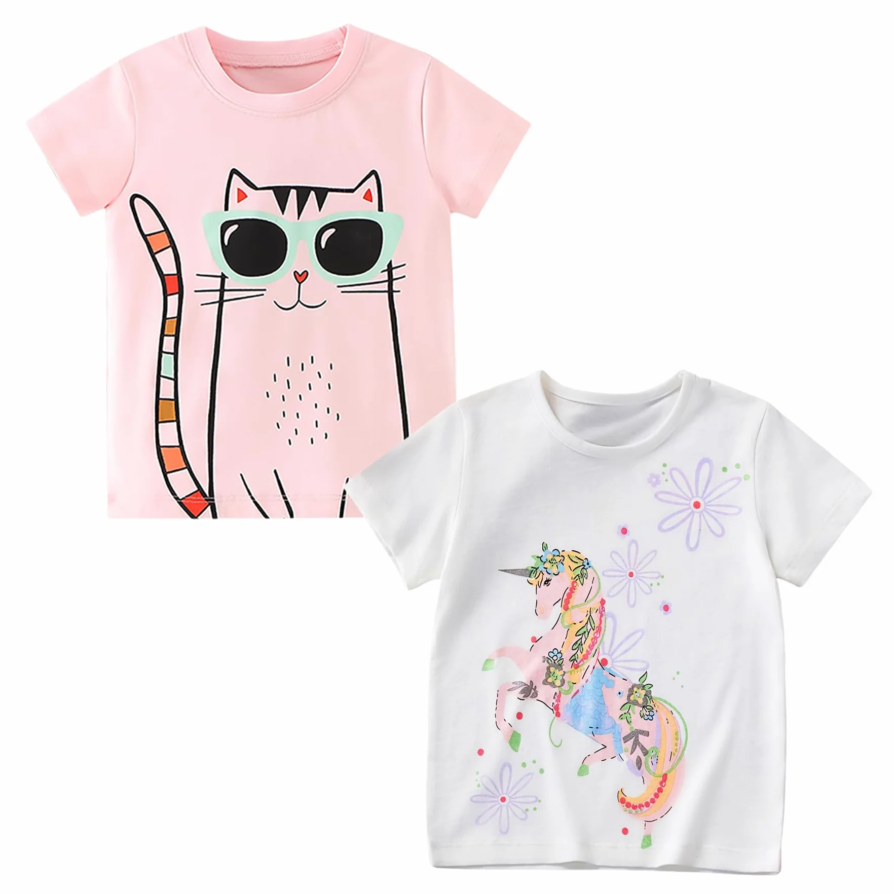 Camisetas de Manga Corta para Niñas T-Shirts Algodón de Unicornio Ropa de Verano para Niña 3-8 Años