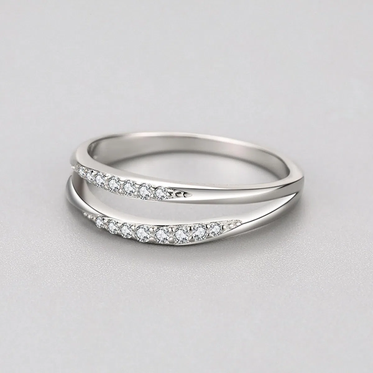 Anillos para mujer dedo medio, anillos mujer delicado diseño de doble capa con moissanite redondo de 18 quilates oro blanco talla 60 (19.1)