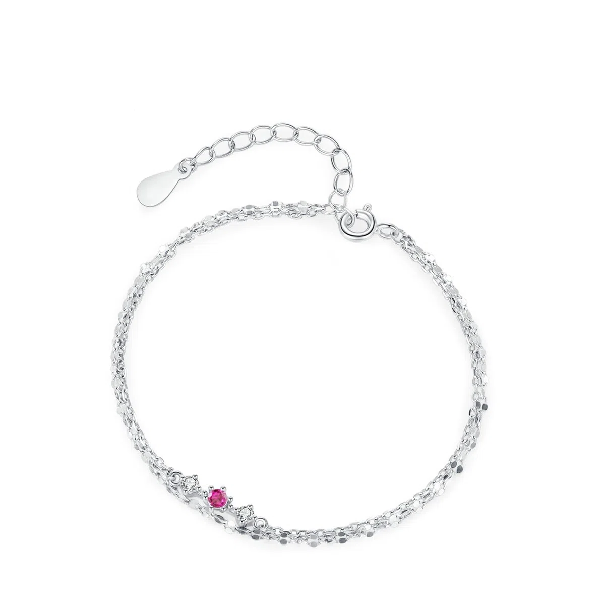 KnSam Pulsera de oro auténtico de 9 K/14 K/18 K para mujer, pulsera de eslabones de doble capa con turmalina rosa rojo, laboratorio creado en laboratorio, brazalete de diamante blanco y oro Au 375/585